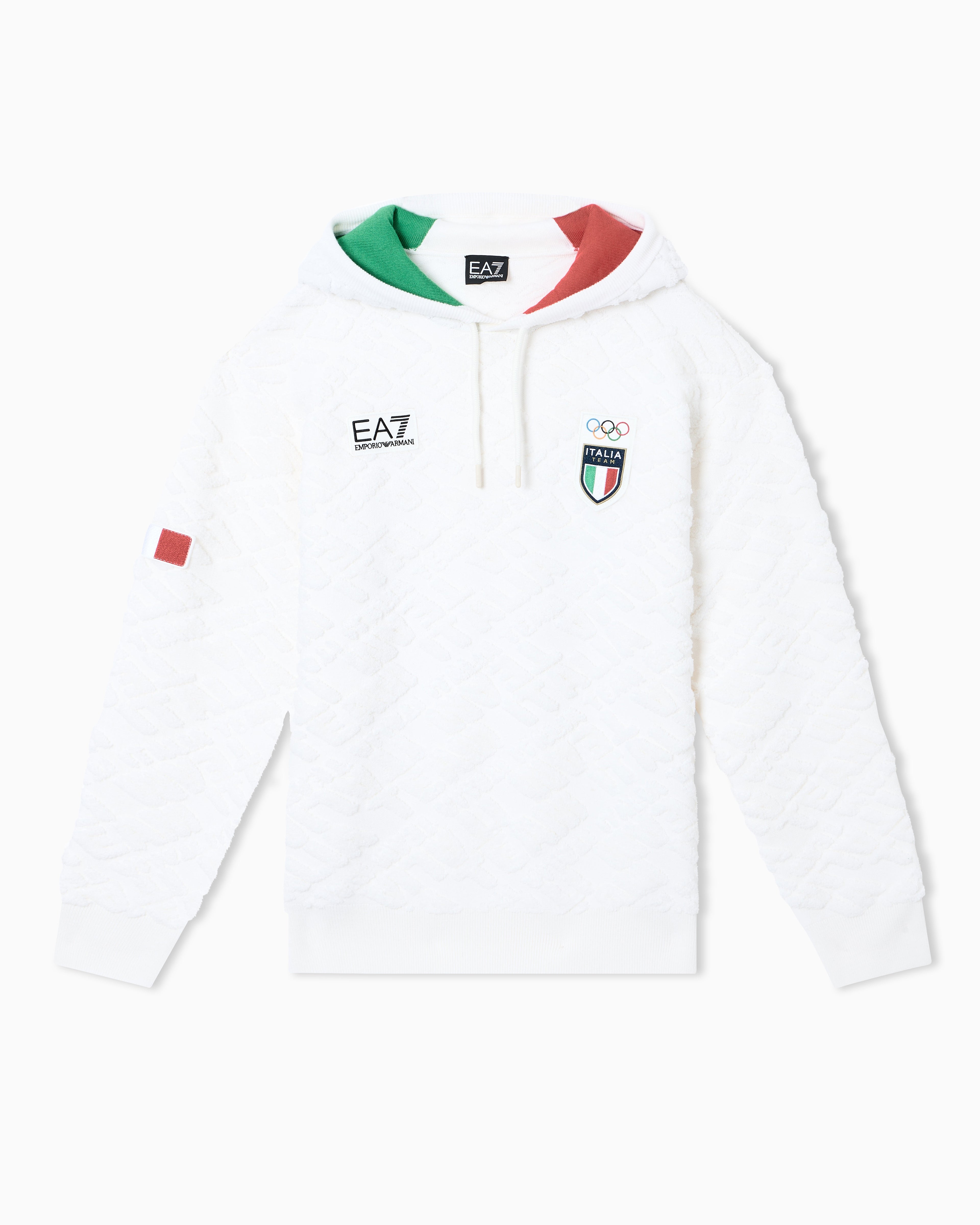EA7 Hooded sweatshirt with all-over embossed “ITALIA TEAM” print