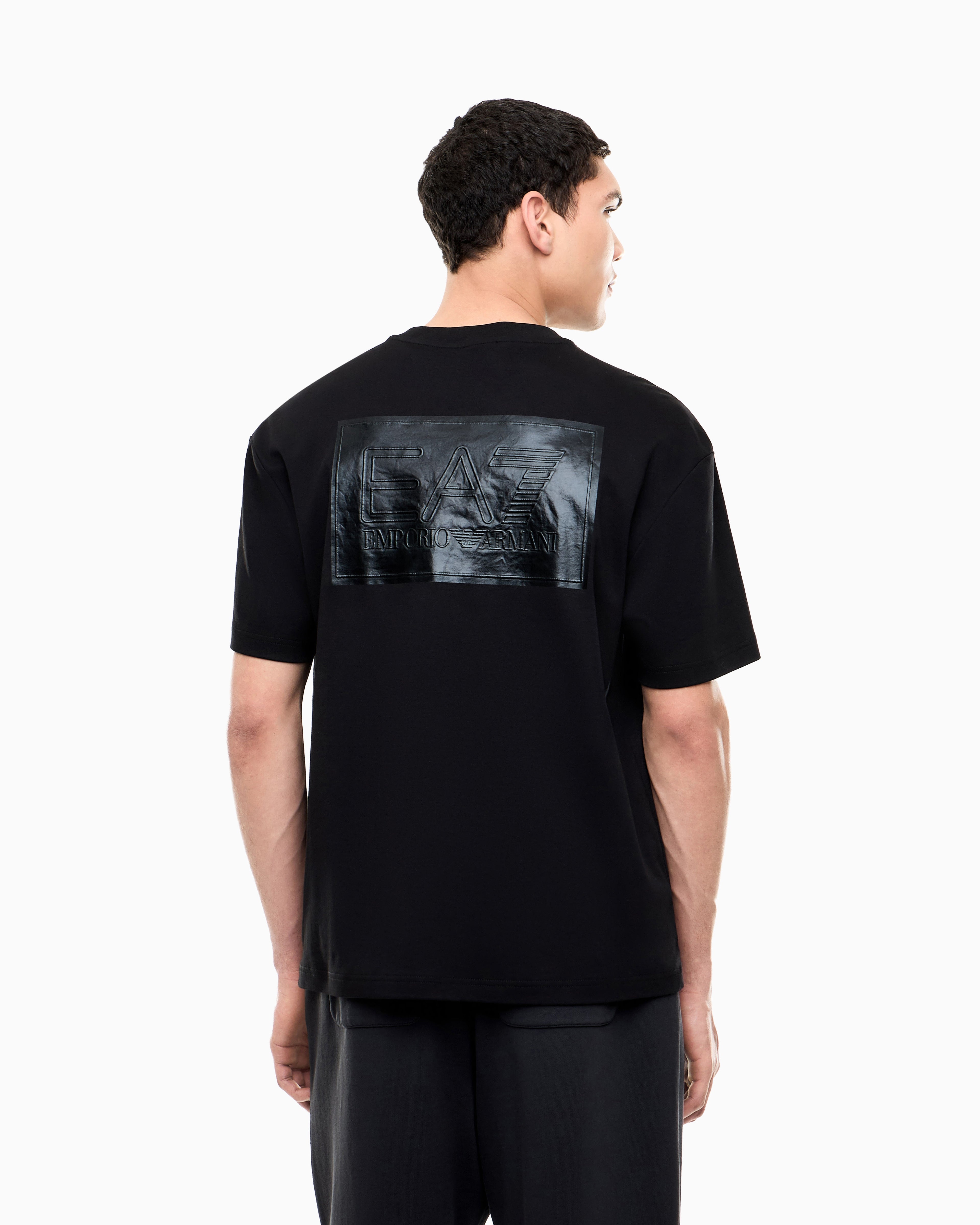 EA7 T-shirt Black & White cotton jersey rib details