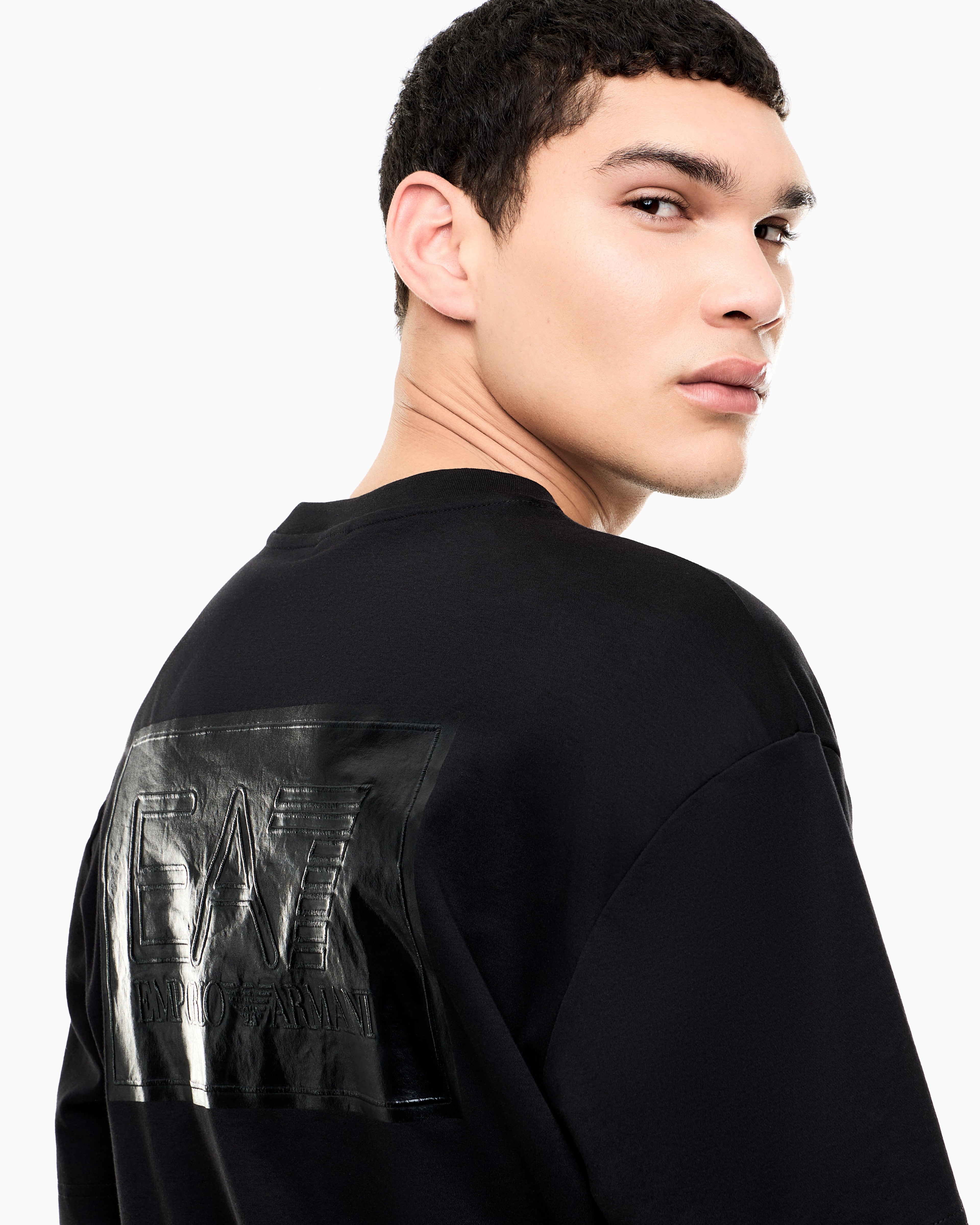 EA7 T-shirt Black & White cotton jersey rib details