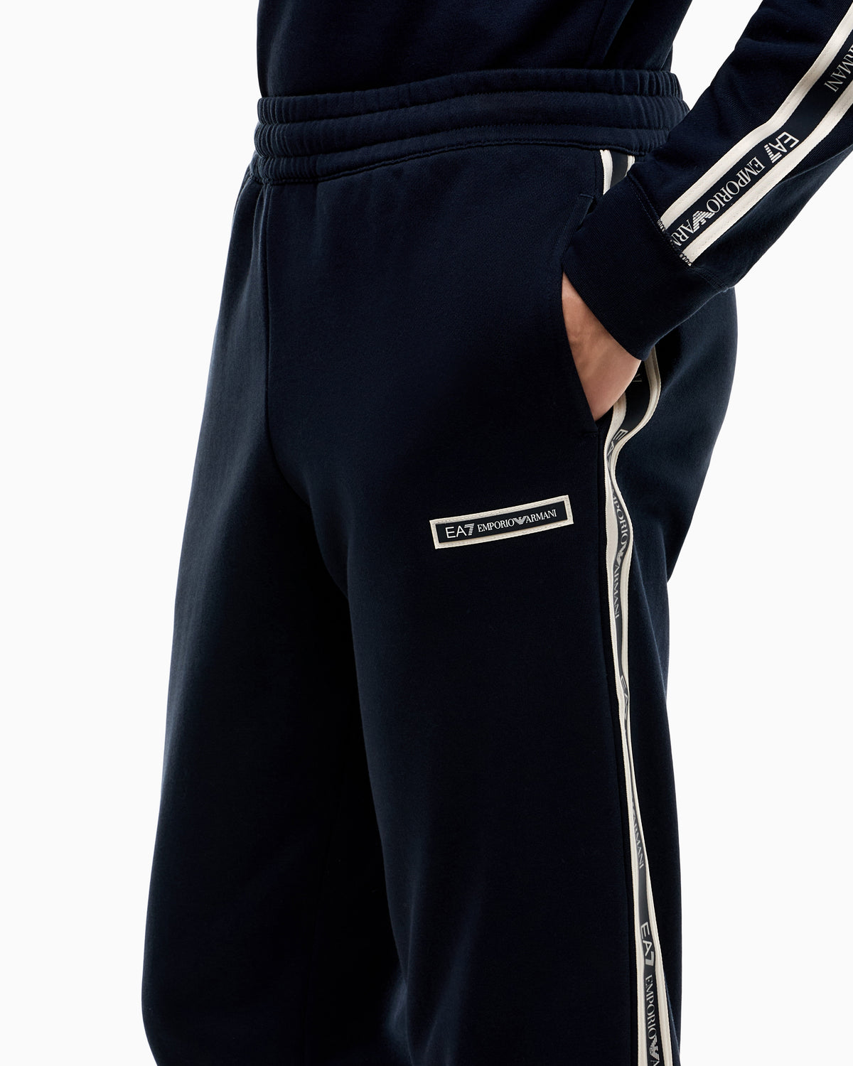 EA7 Slim fit pants Logo Series in cotton jersey with tape