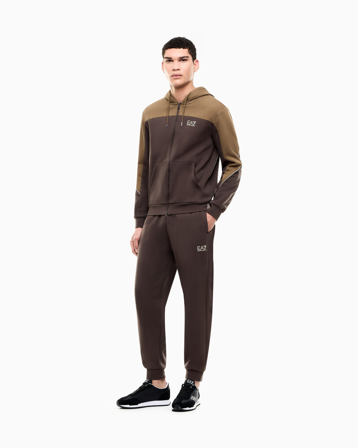 EA7 Tracksuit regular fit cotton jersey with hood and zip