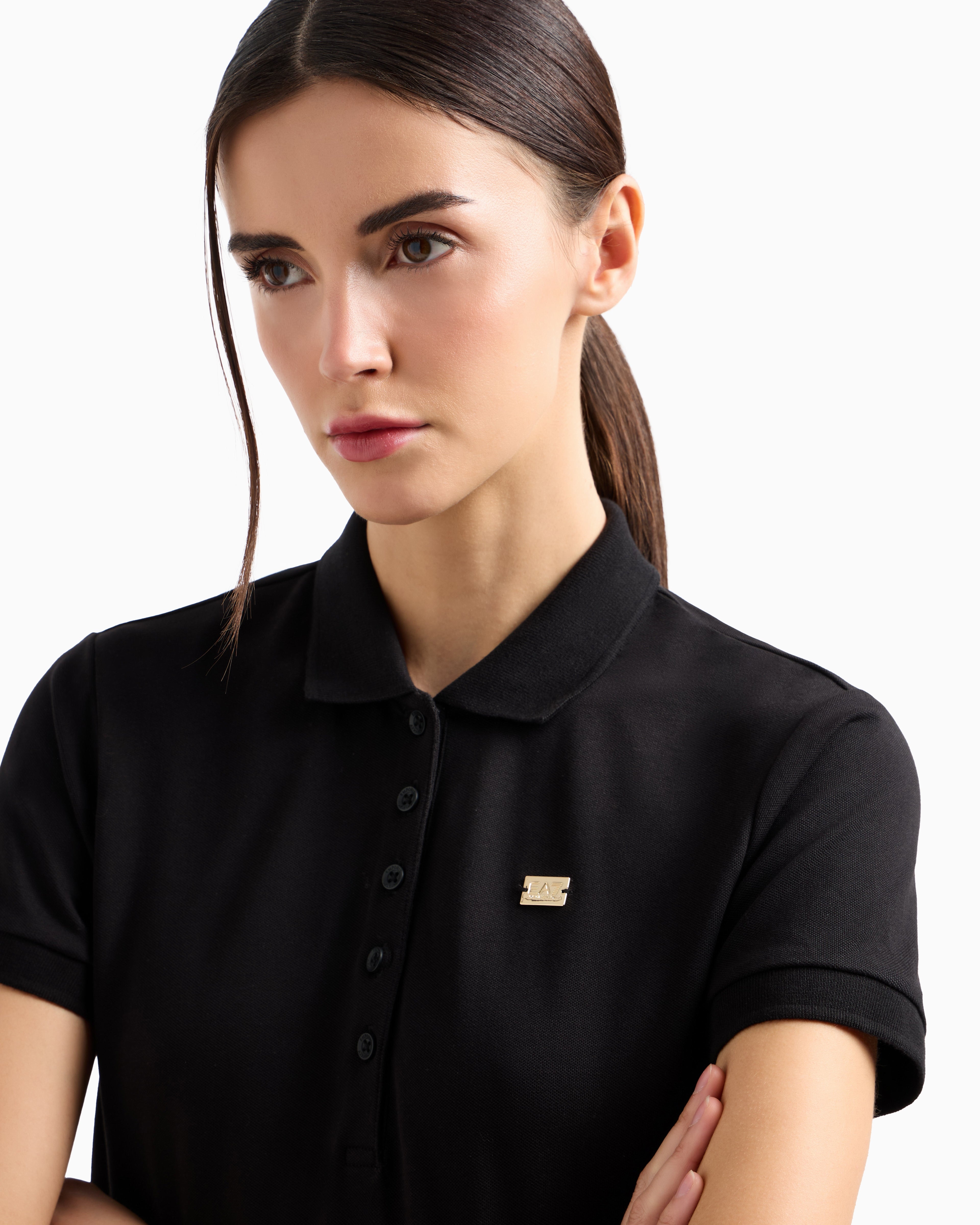 EA7 Core Lady stretch-cotton jersey polo shirt