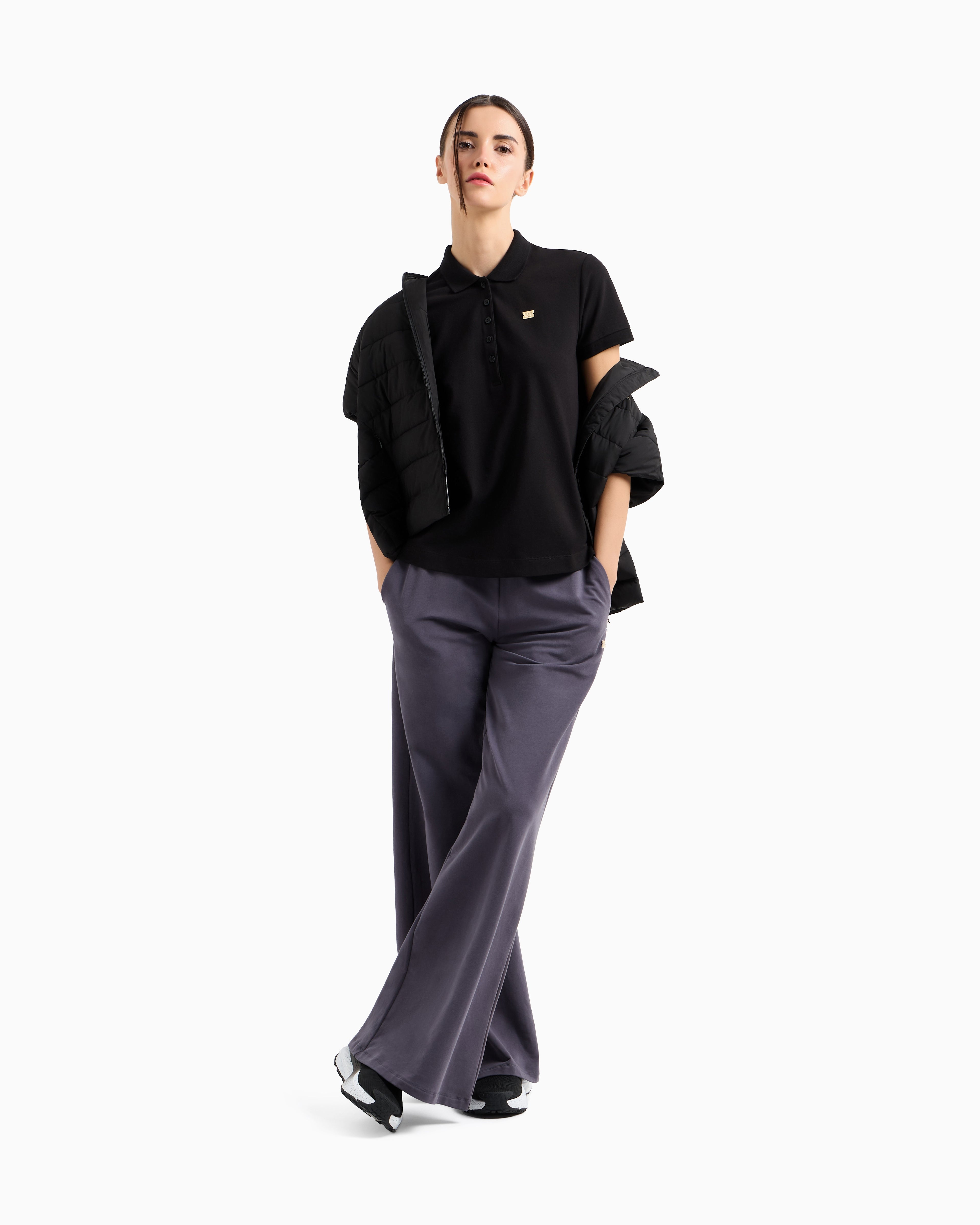 EA7 Core Lady stretch-cotton jersey polo shirt