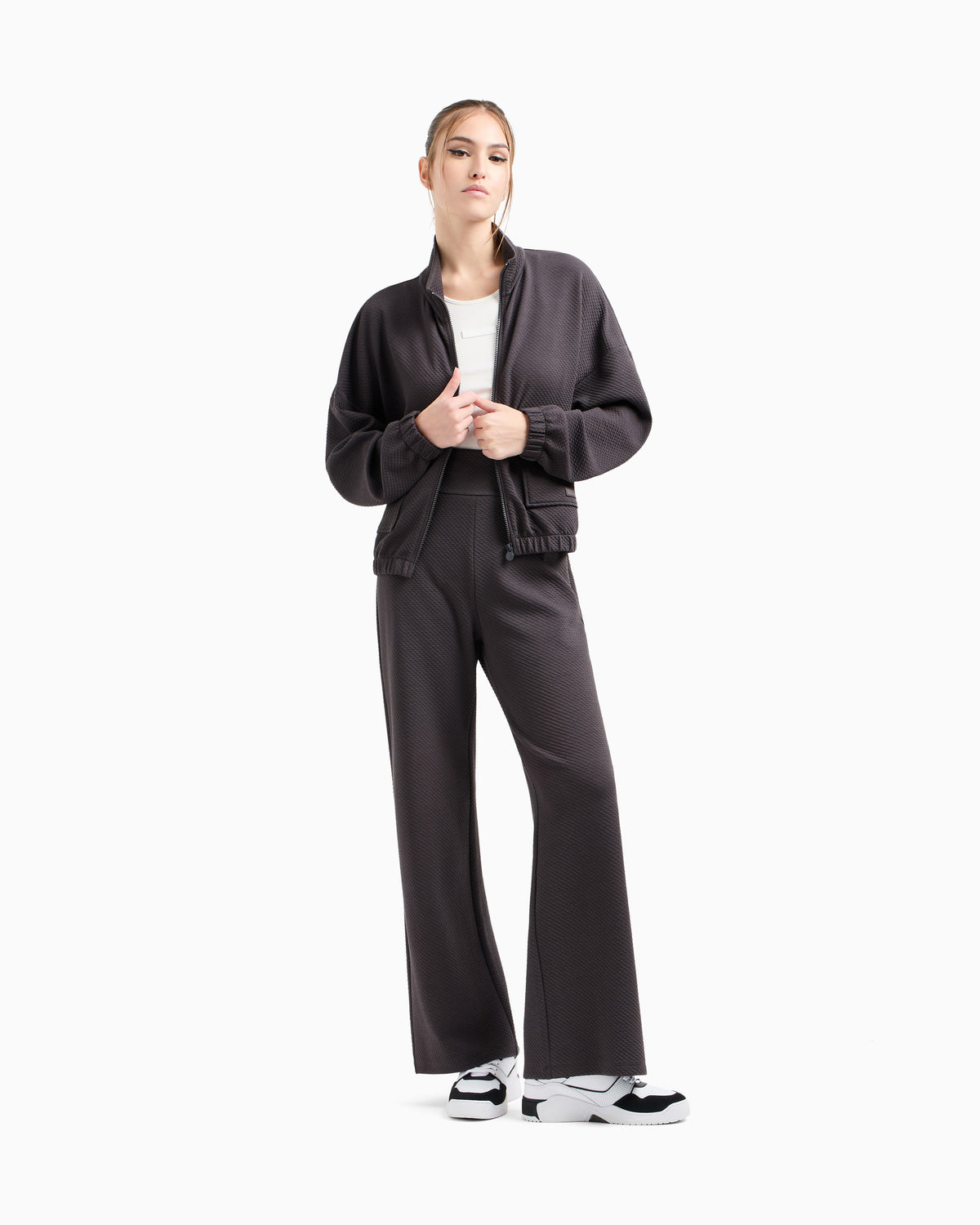 EA7 Stretch-cotton blend wide-leg trousers