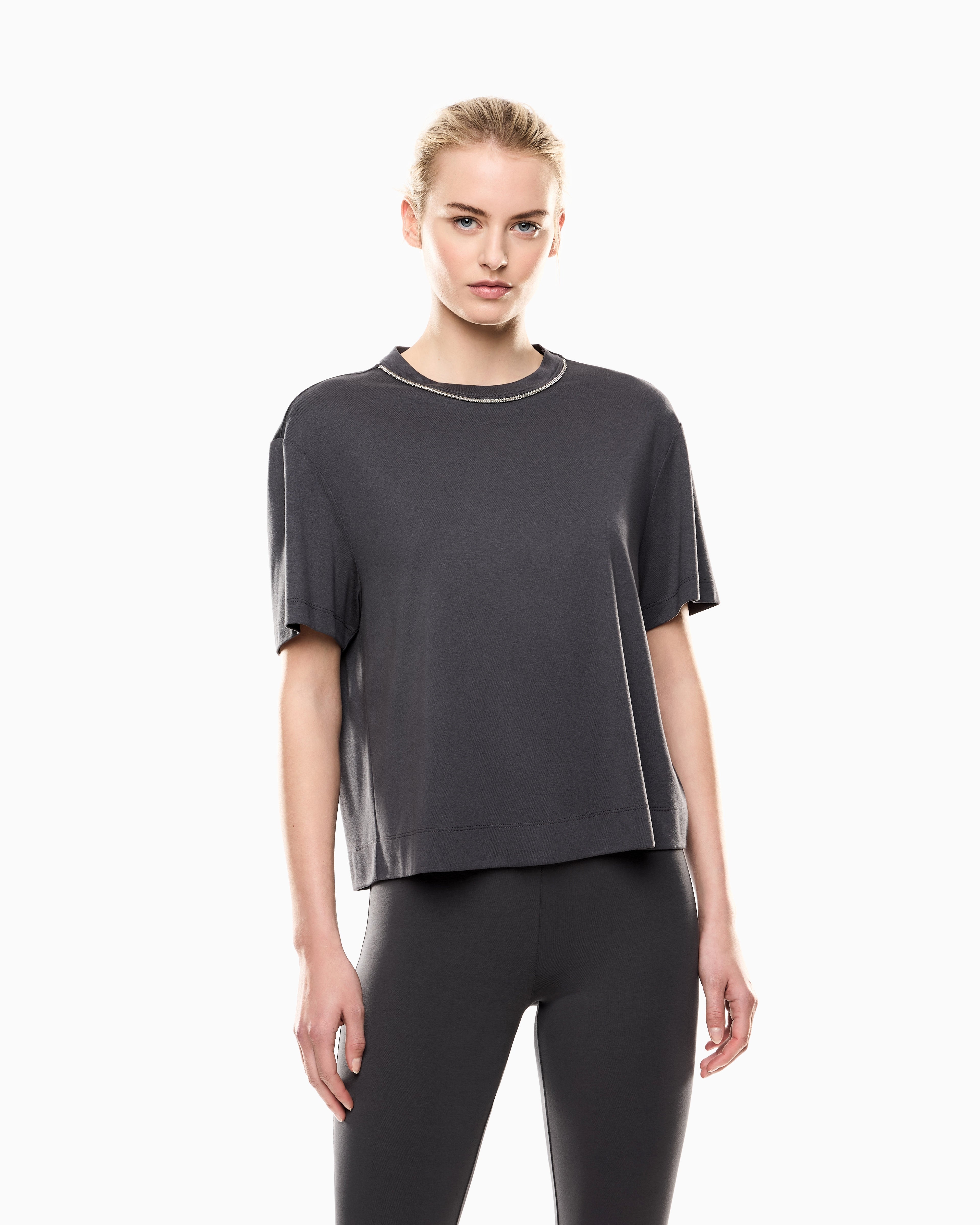 EA7 Precious viscose-blend crew-neck T-Shirt