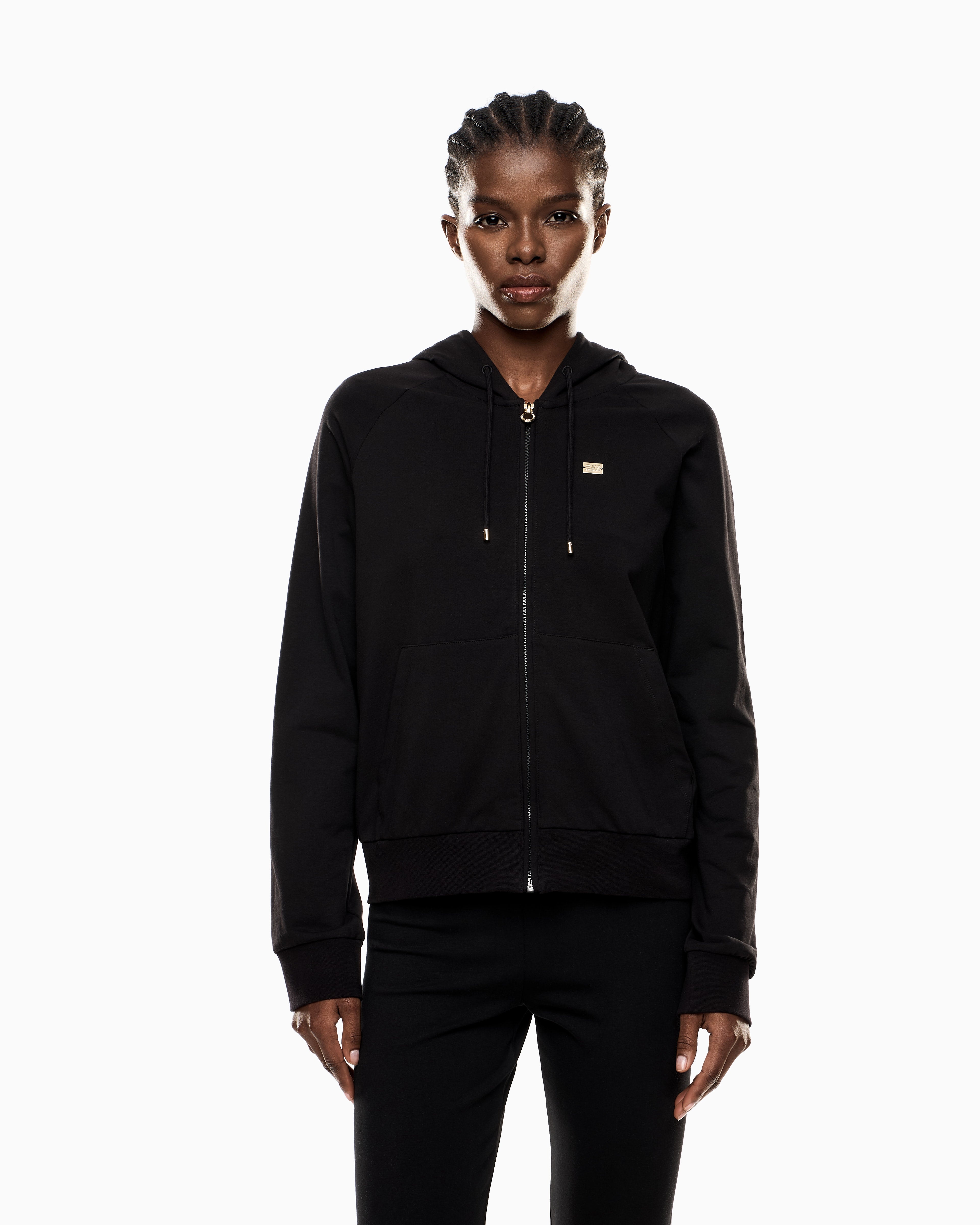 EA7 Stretch-cotton hooded Core Lady sweatshirt