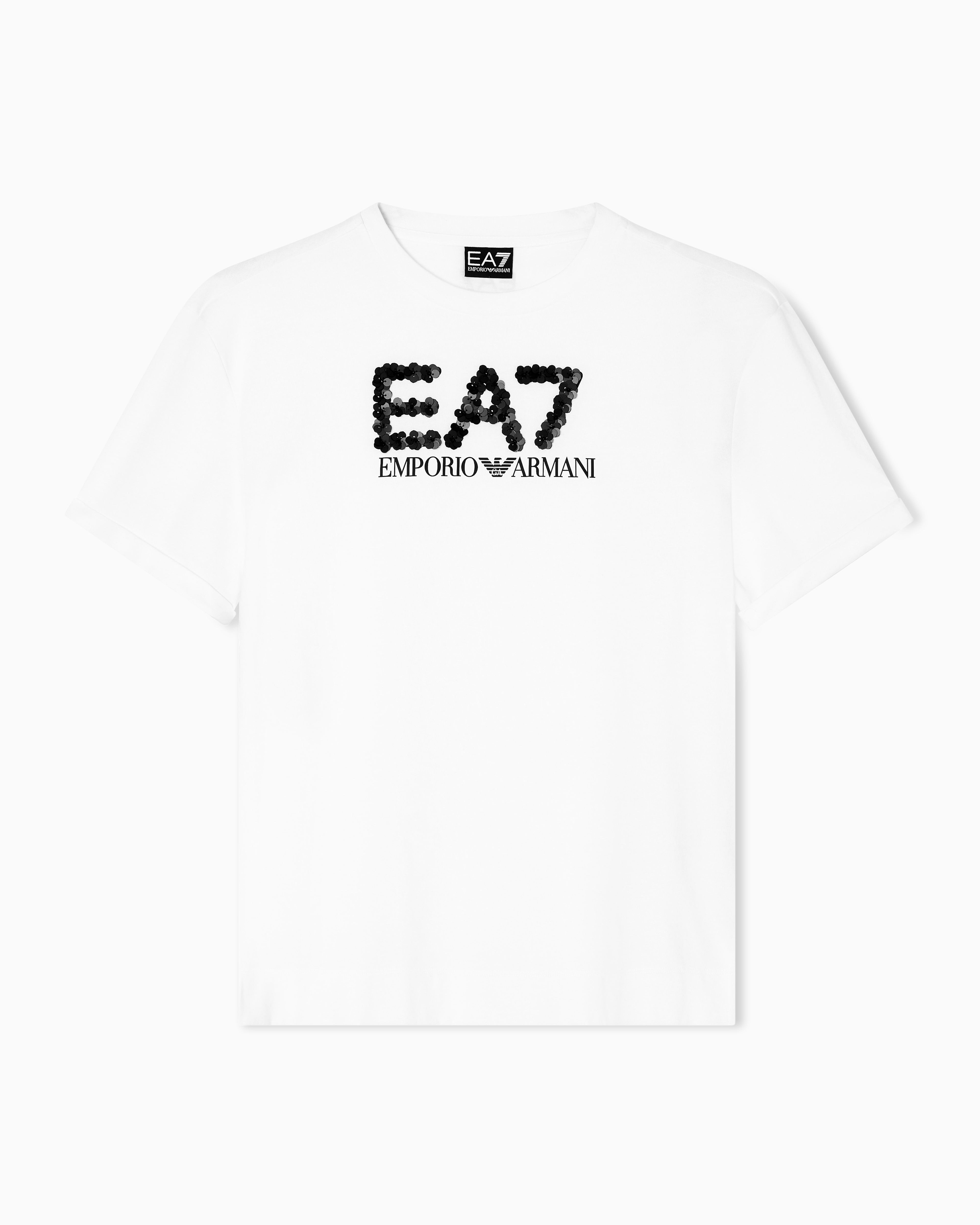EA7 Logo Series cotton jersey crew-neck T-shirt with sequins