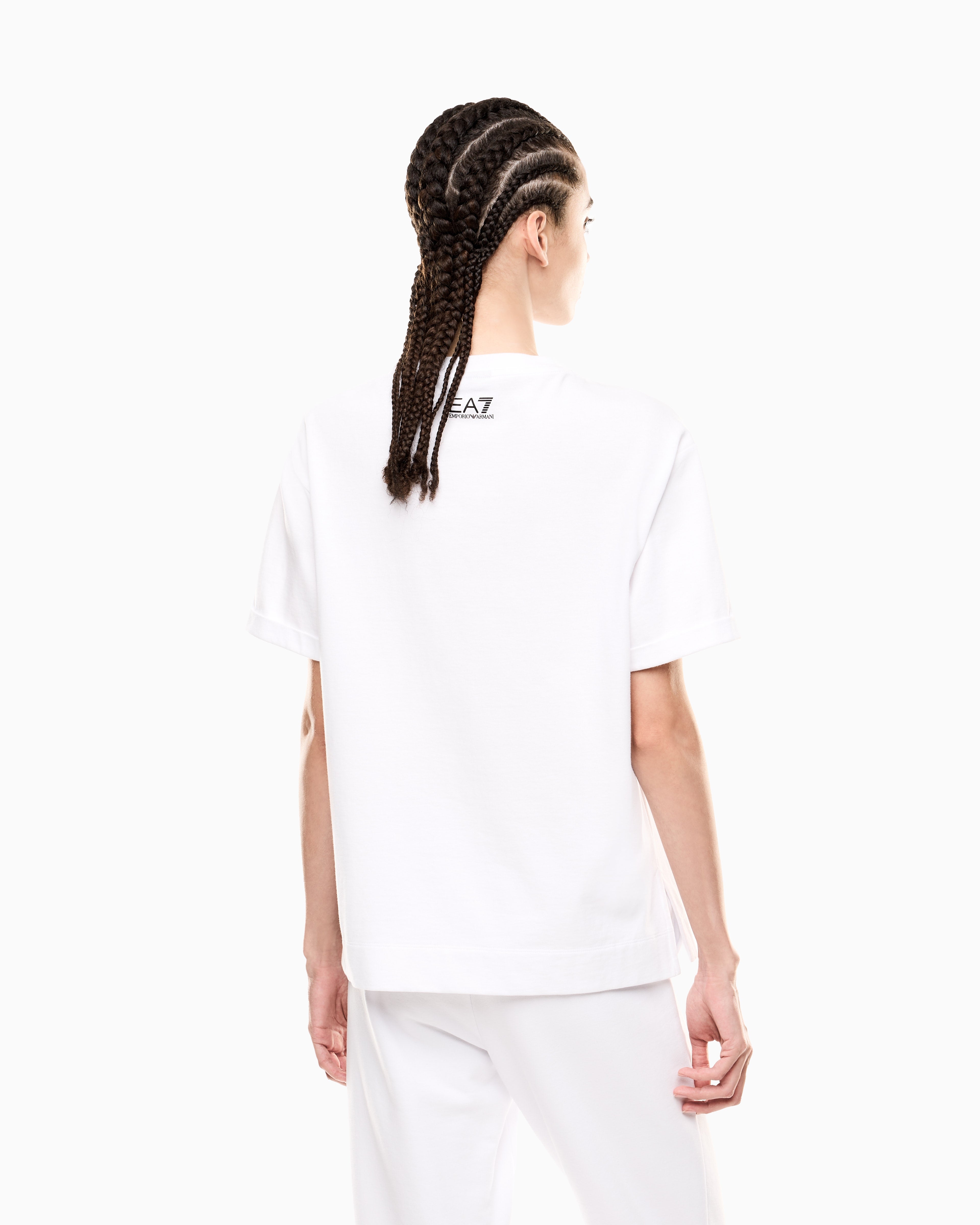 EA7 Logo Series cotton jersey crew-neck T-shirt with sequins