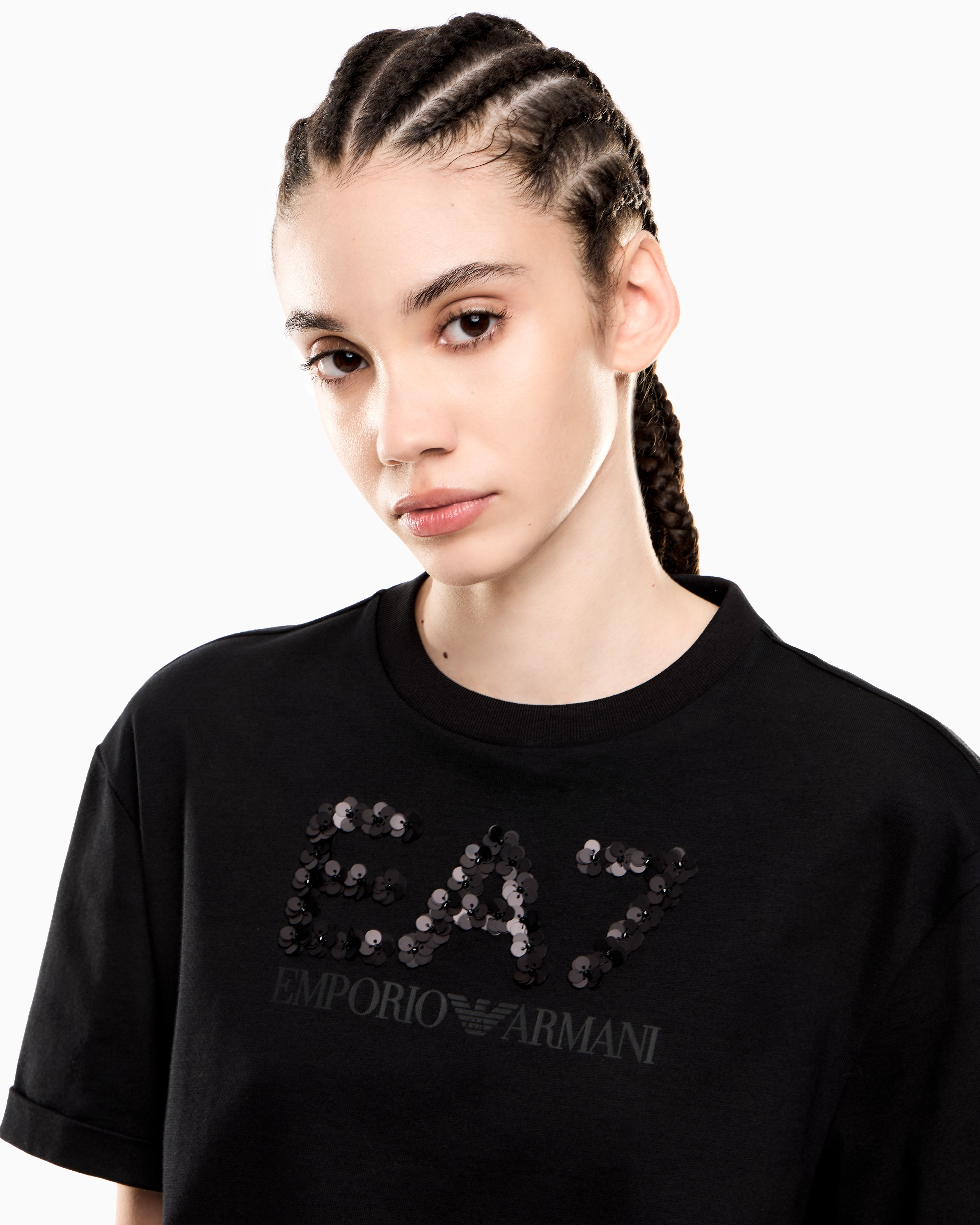 EA7 Logo Series cotton jersey crew-neck T-shirt with sequins