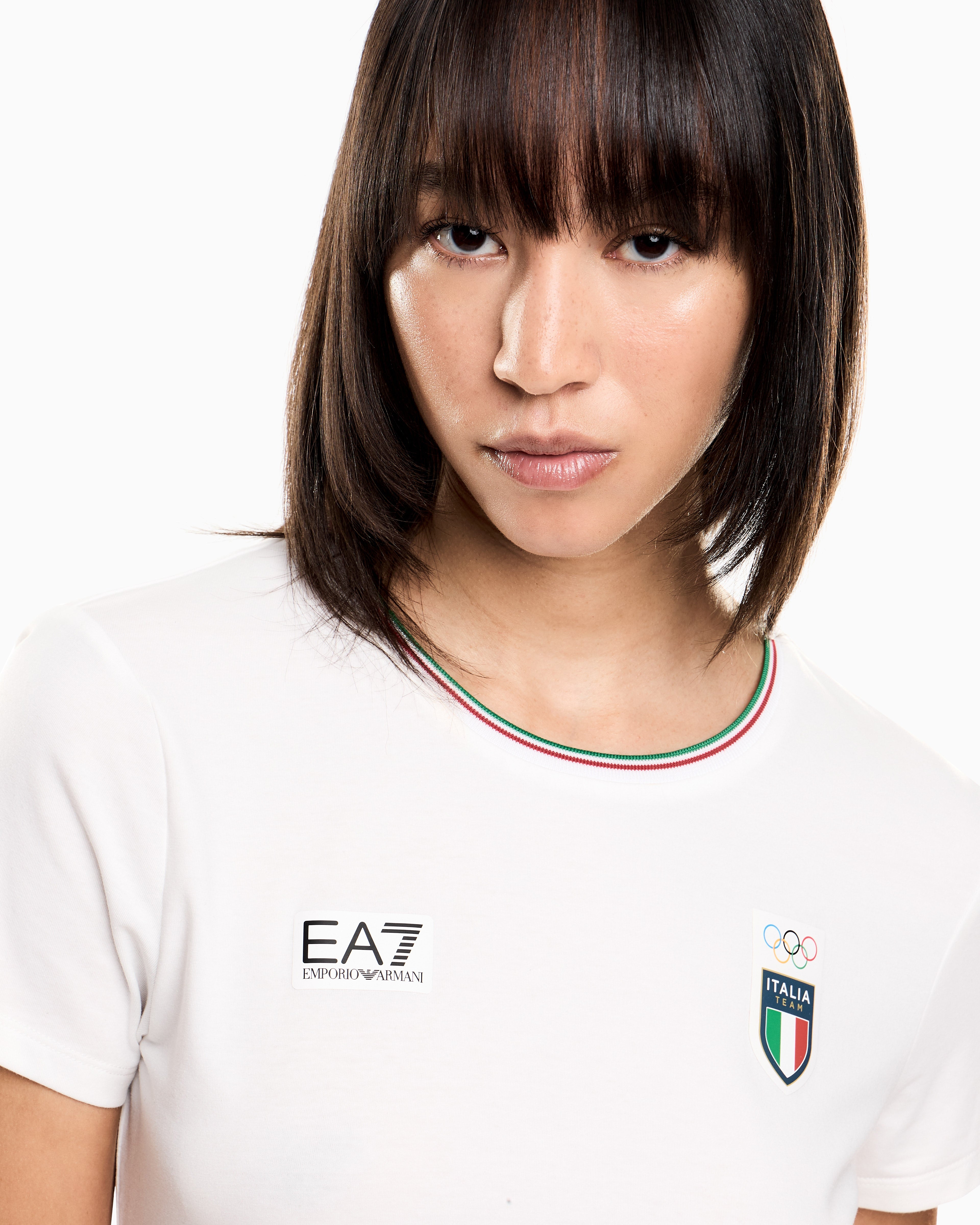 EA7 Short sleeve stretch jersey t-shirt with logo Olympics