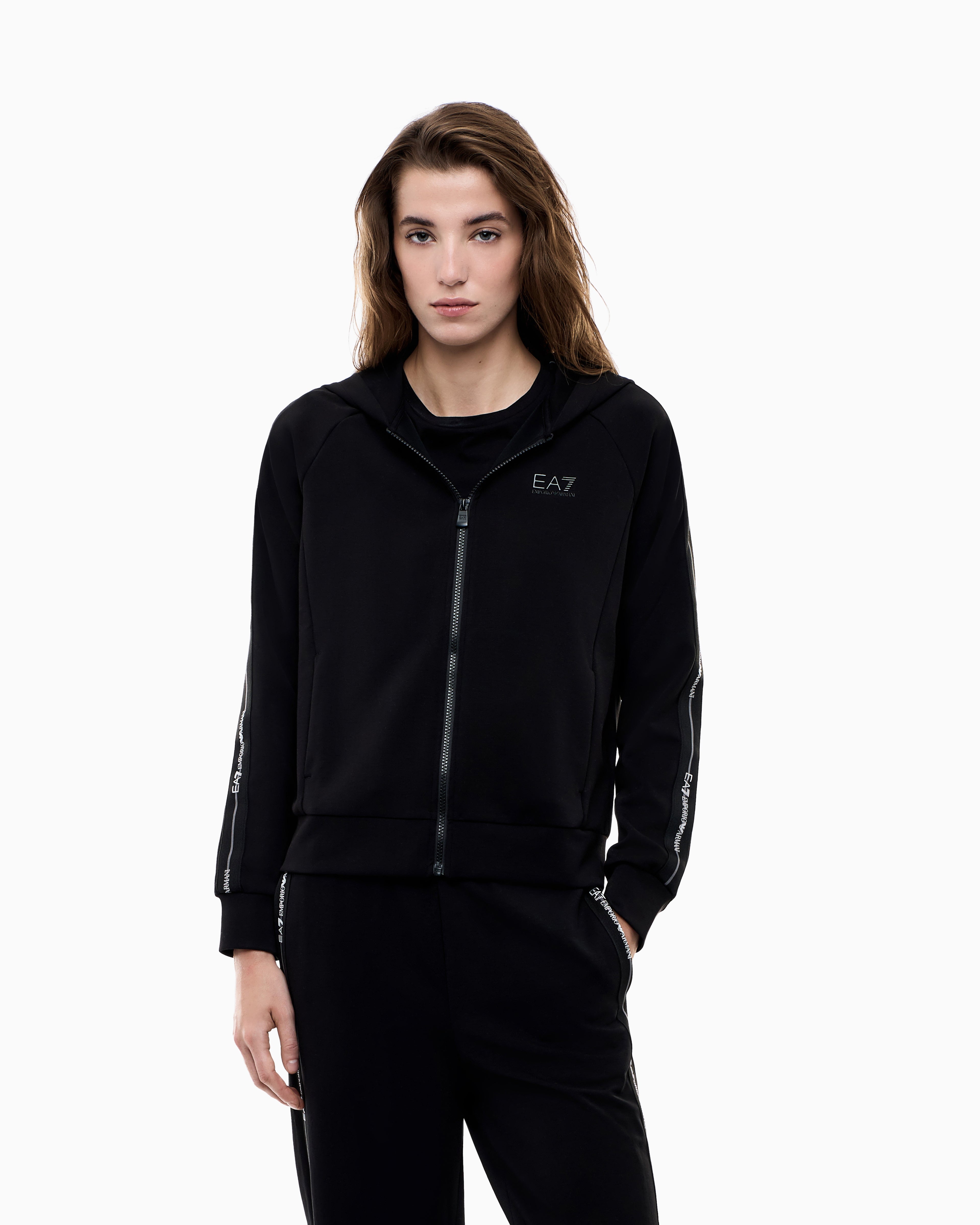 EA7 Logo Series cotton-jersey hooded sweatshirt