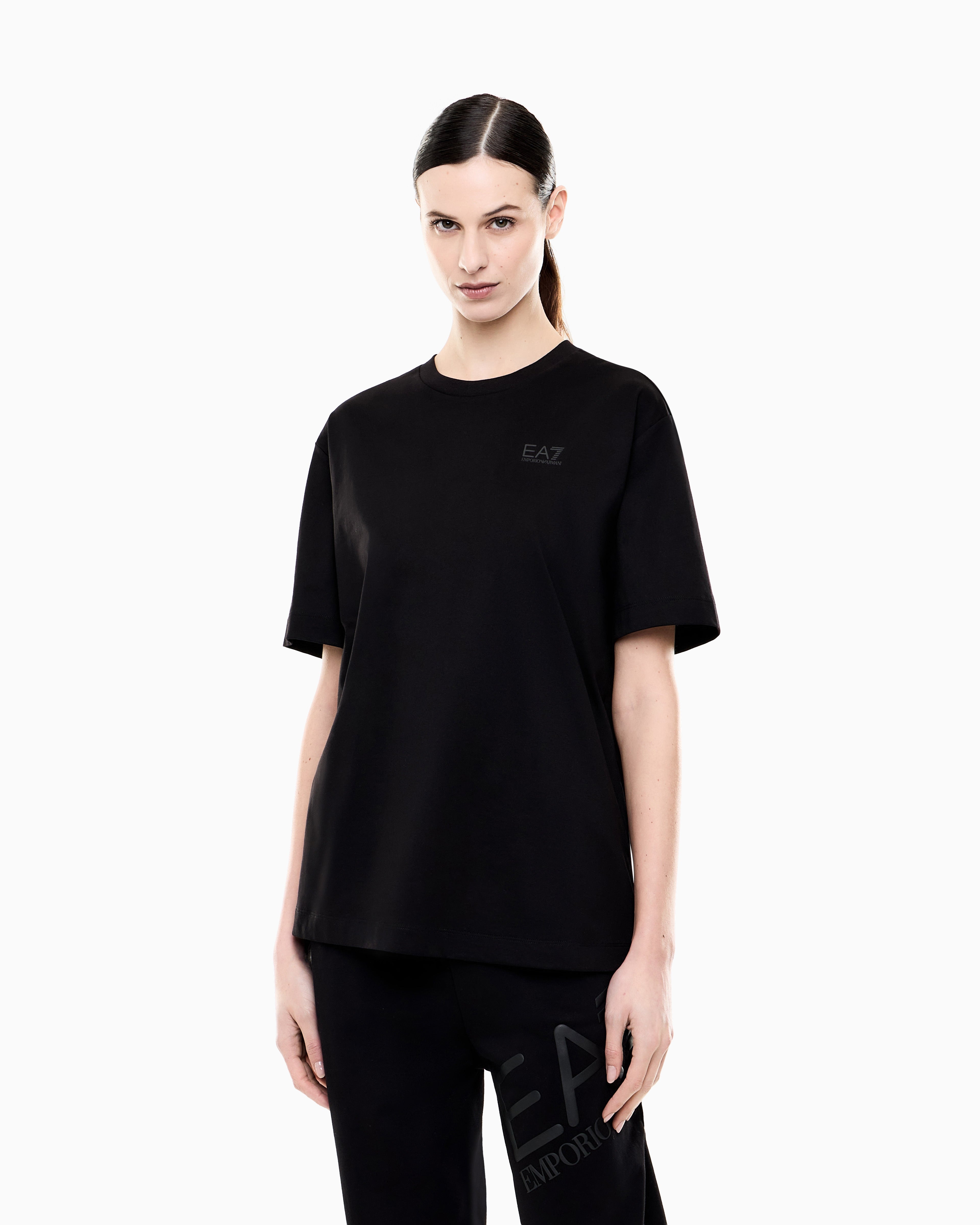 EA7 Oversized Logo Series cotton jersey T-shirt with logo