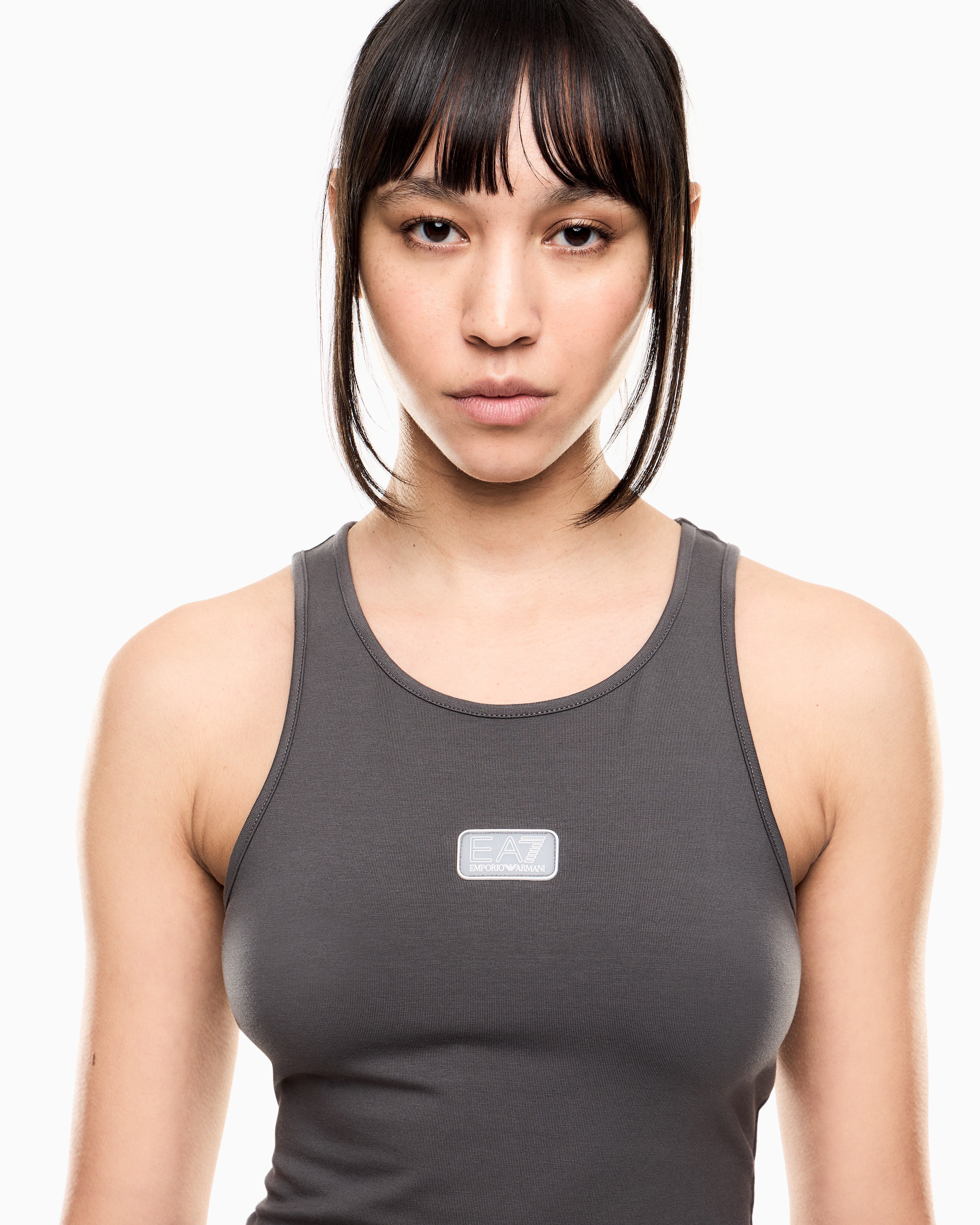 EA7 Logo Series stretch cotton jersey top with logo