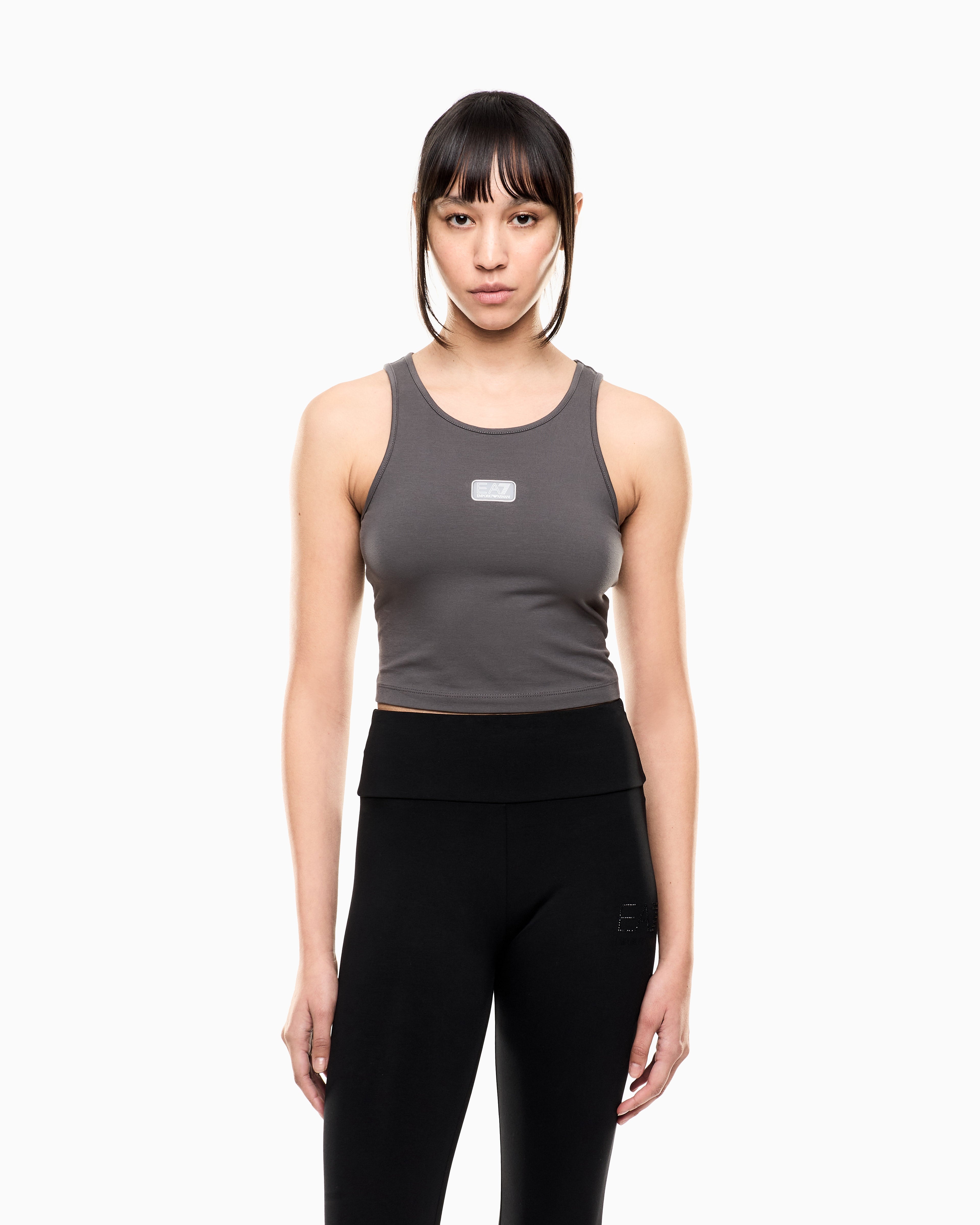 EA7 Logo Series stretch cotton jersey top with logo