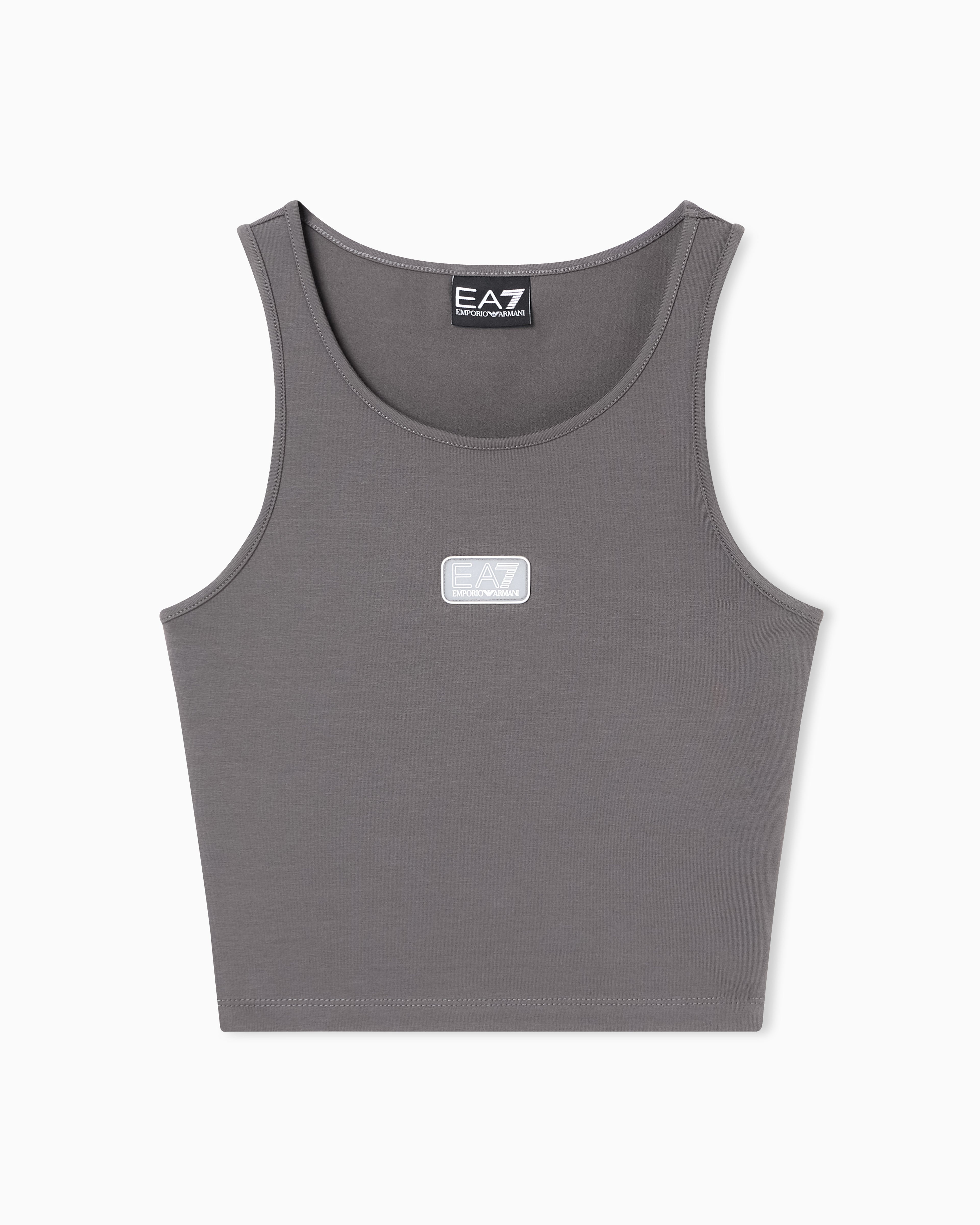 EA7 Logo Series stretch cotton jersey top with logo