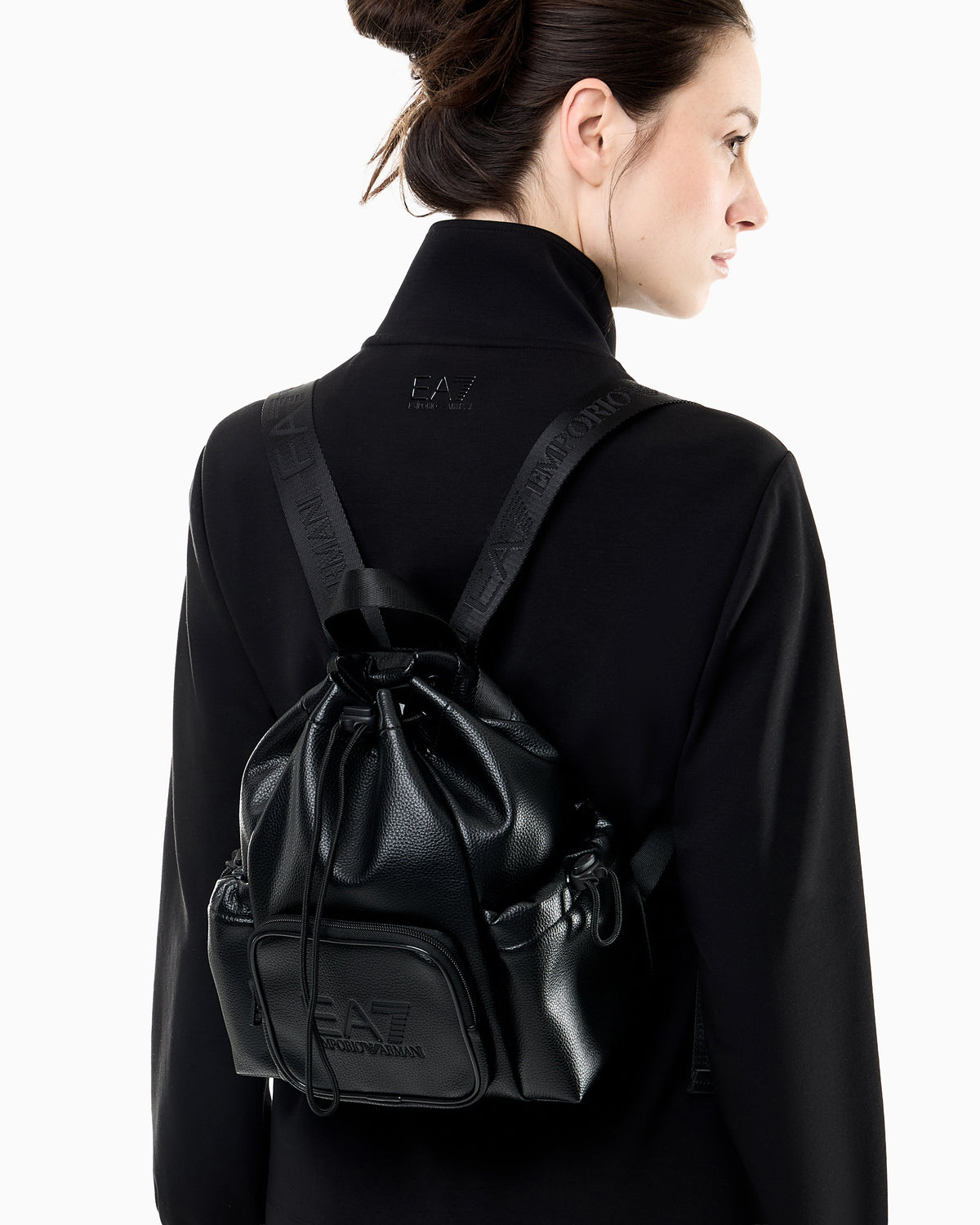 EA7 Backpack with embossed logo and leather-effect drawstring closure.