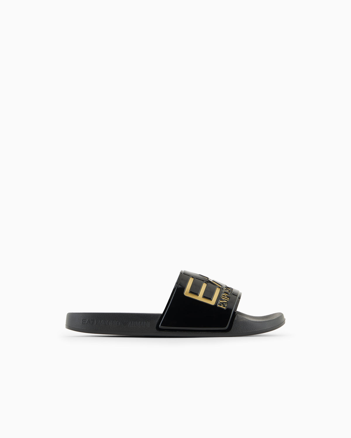 EA7 Logo slides with a wide band and anti-slip rubber soles