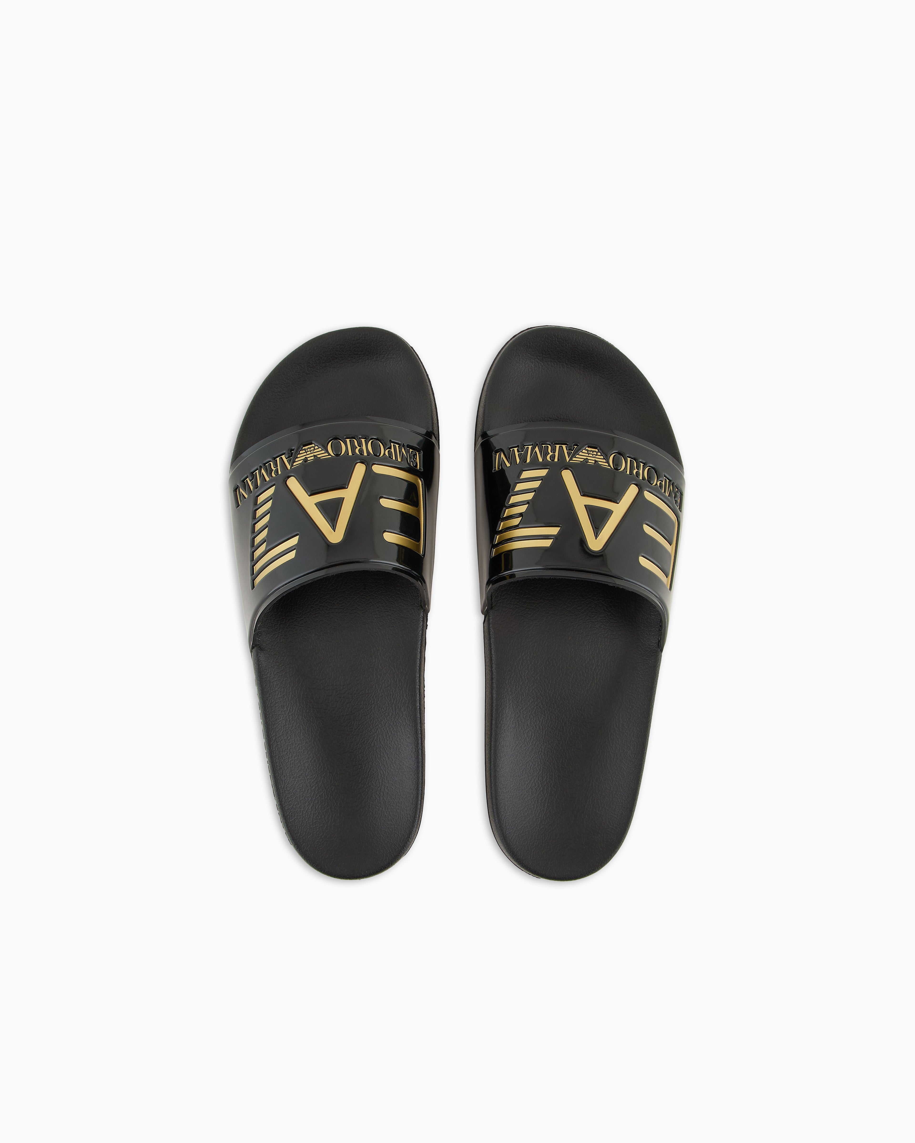 Ea7 Slides With Oversized Logo Gold