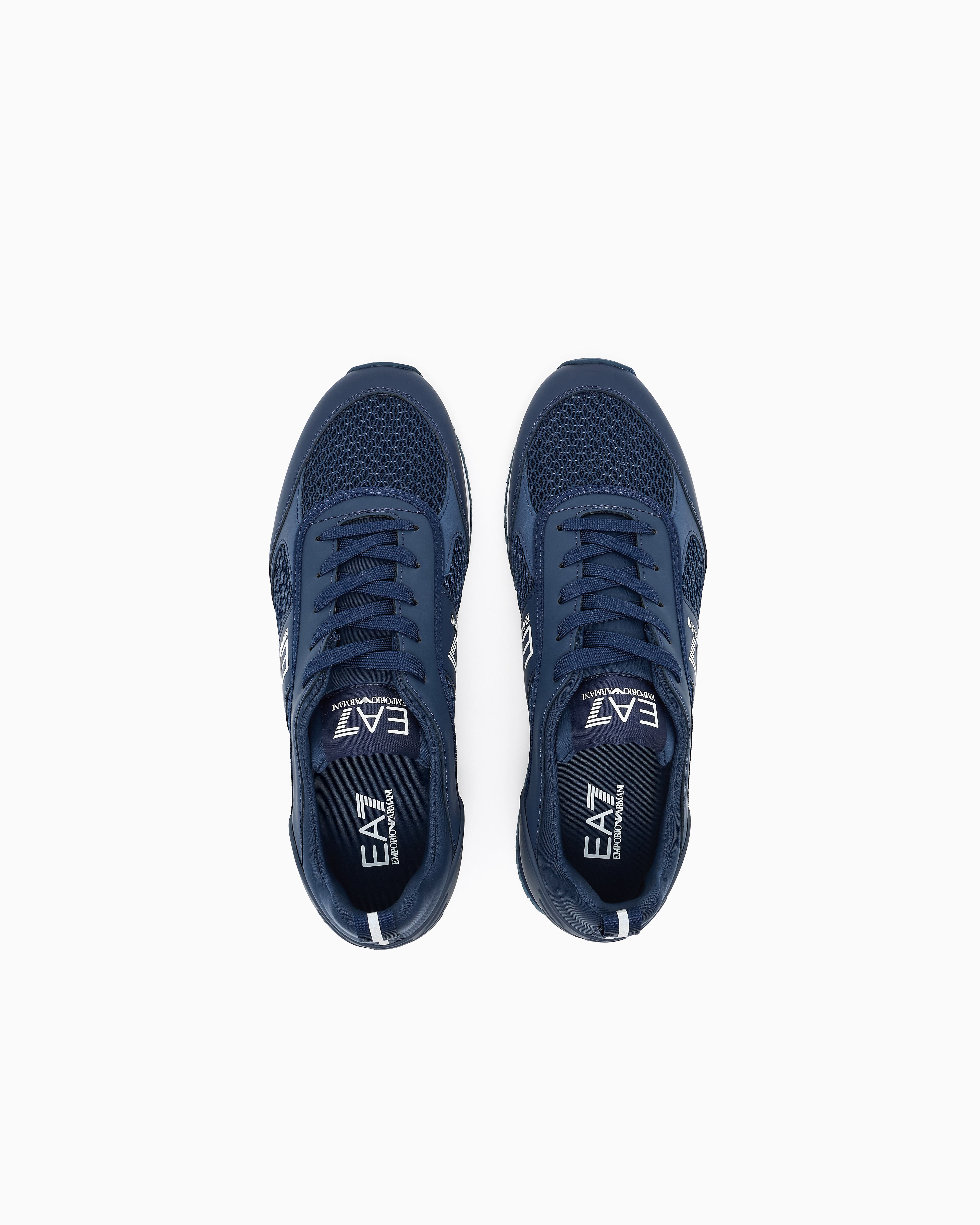 Ea7 Sneaker Black And White In Mesh With Rubber Sole Blue