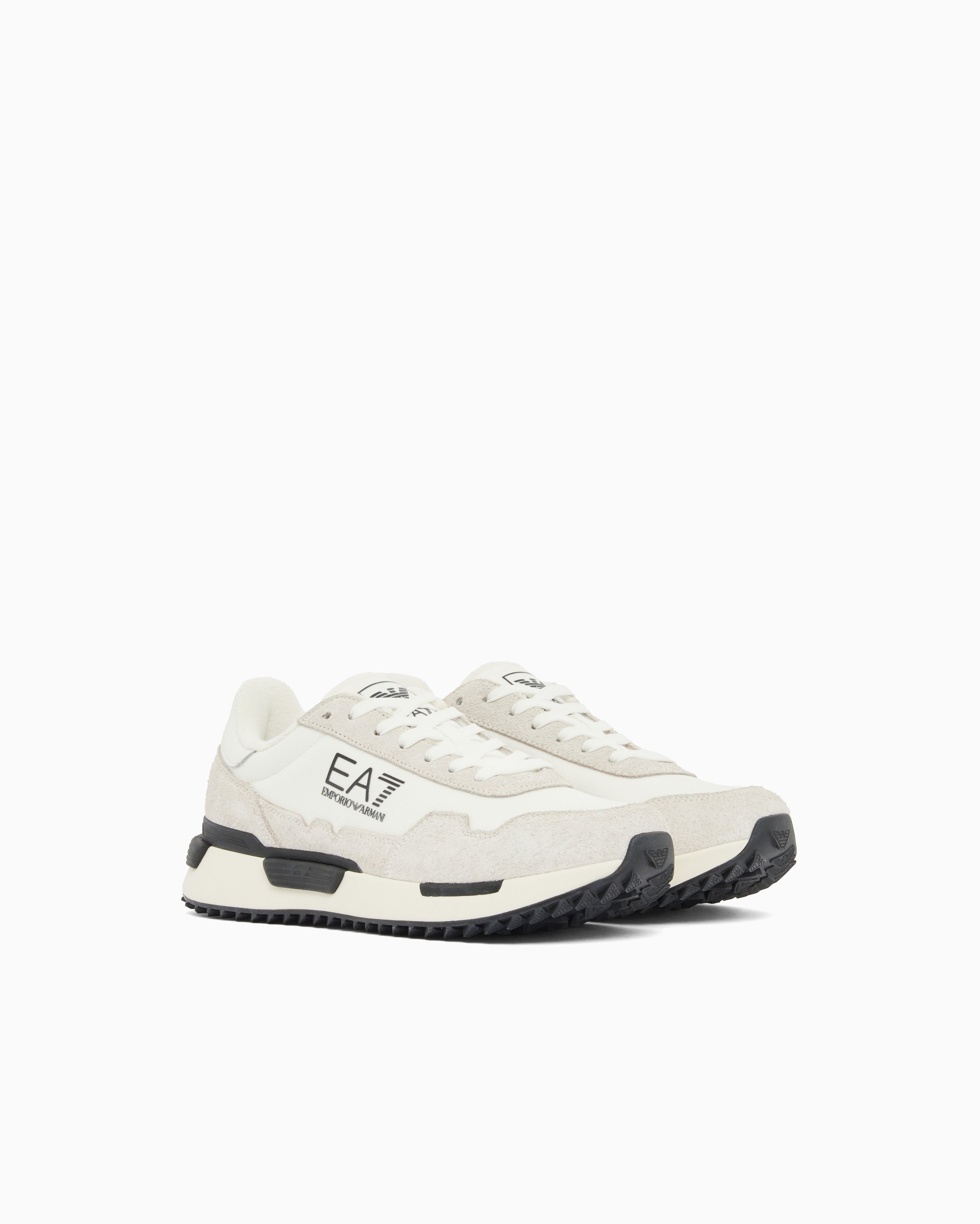 Ea7 Fabric Sneaker With Suede Inserts Vintage Running White