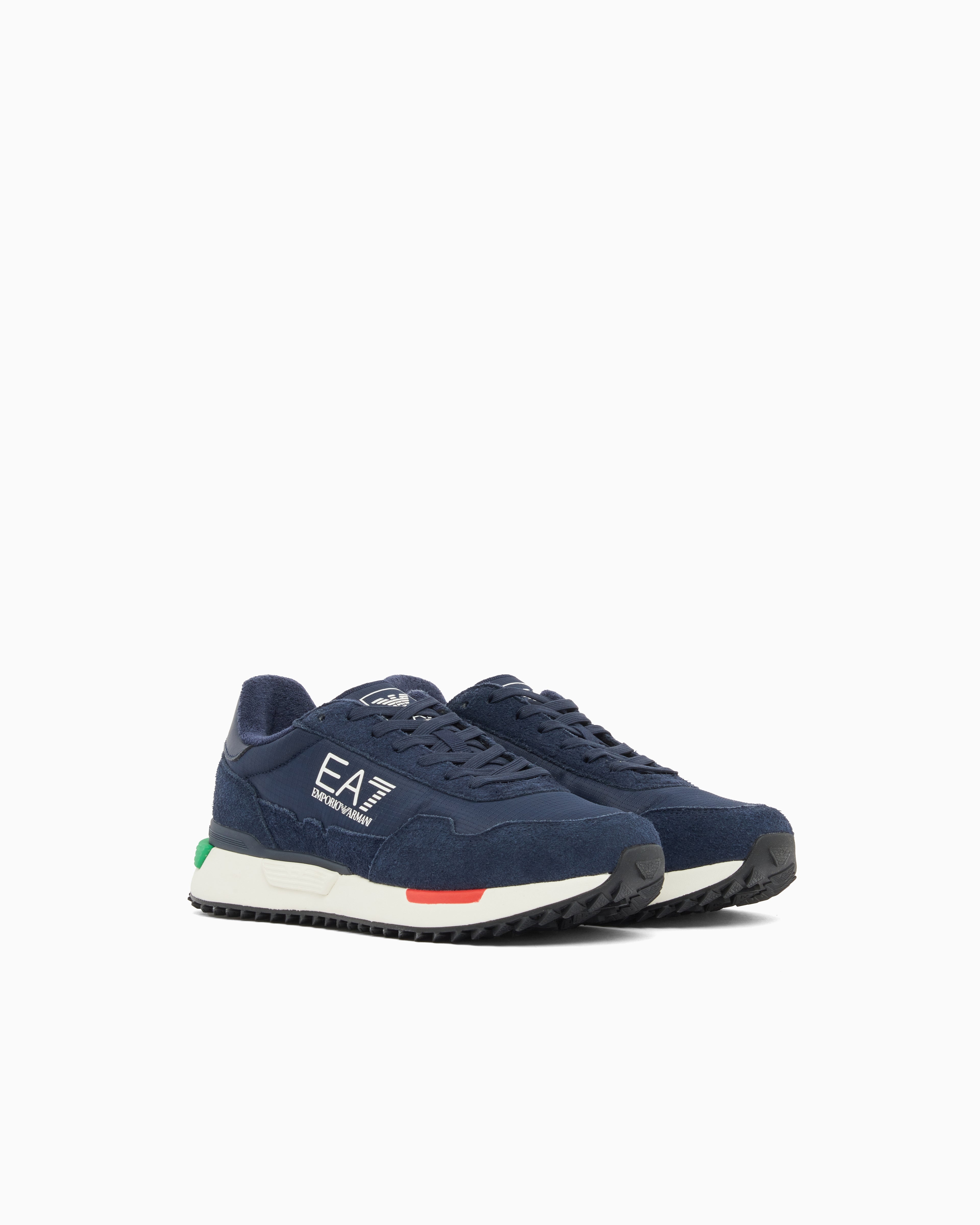 Ea7 Fabric Sneaker With Suede Inserts Vintage Running Blue