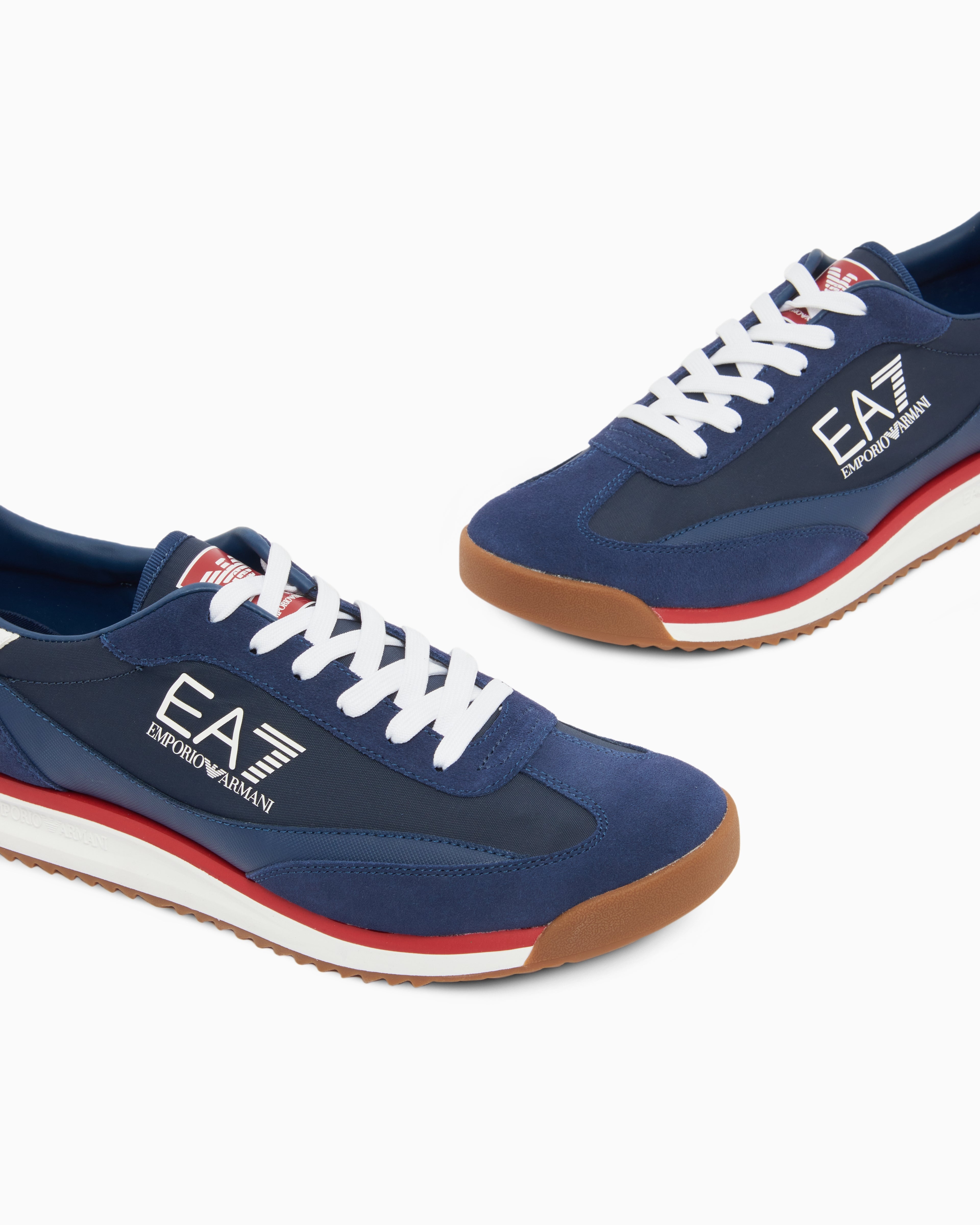 Ea7 Eclipse Leather Sneaker With Suede Inserts Blue