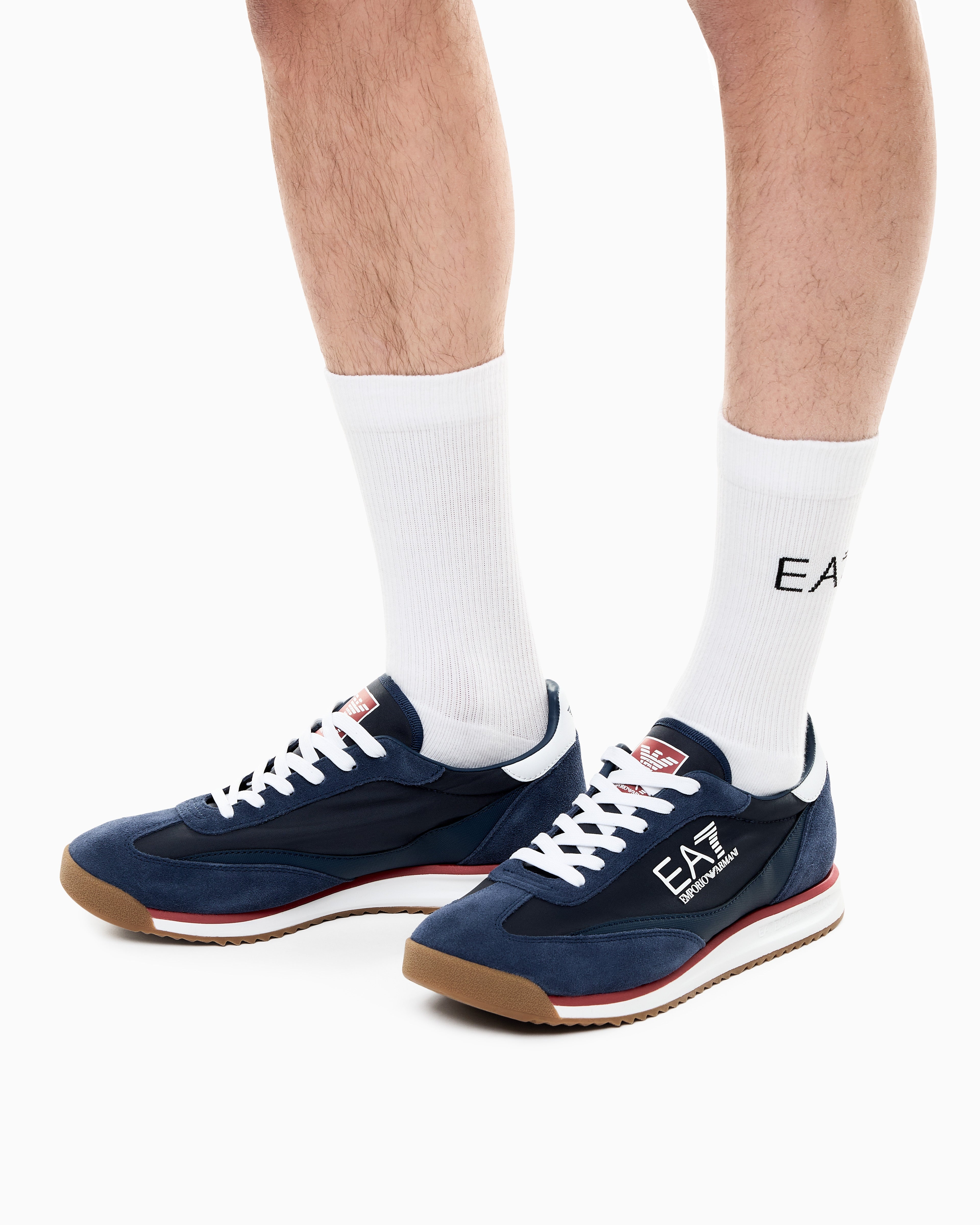 Ea7 Eclipse Leather Sneaker With Suede Inserts Blue