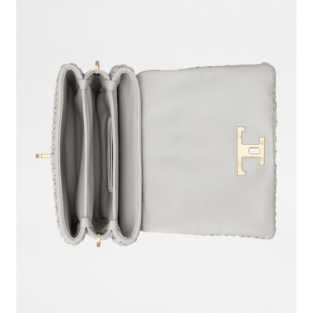 Tods T Timeless Flap Bag In Leather Mini Grey