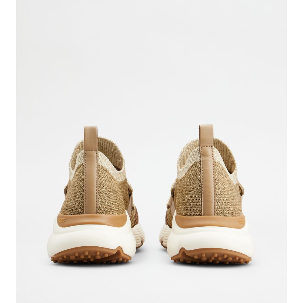 Tods Kate Slip-On Sneakers In Fabric Gold Brown Womens