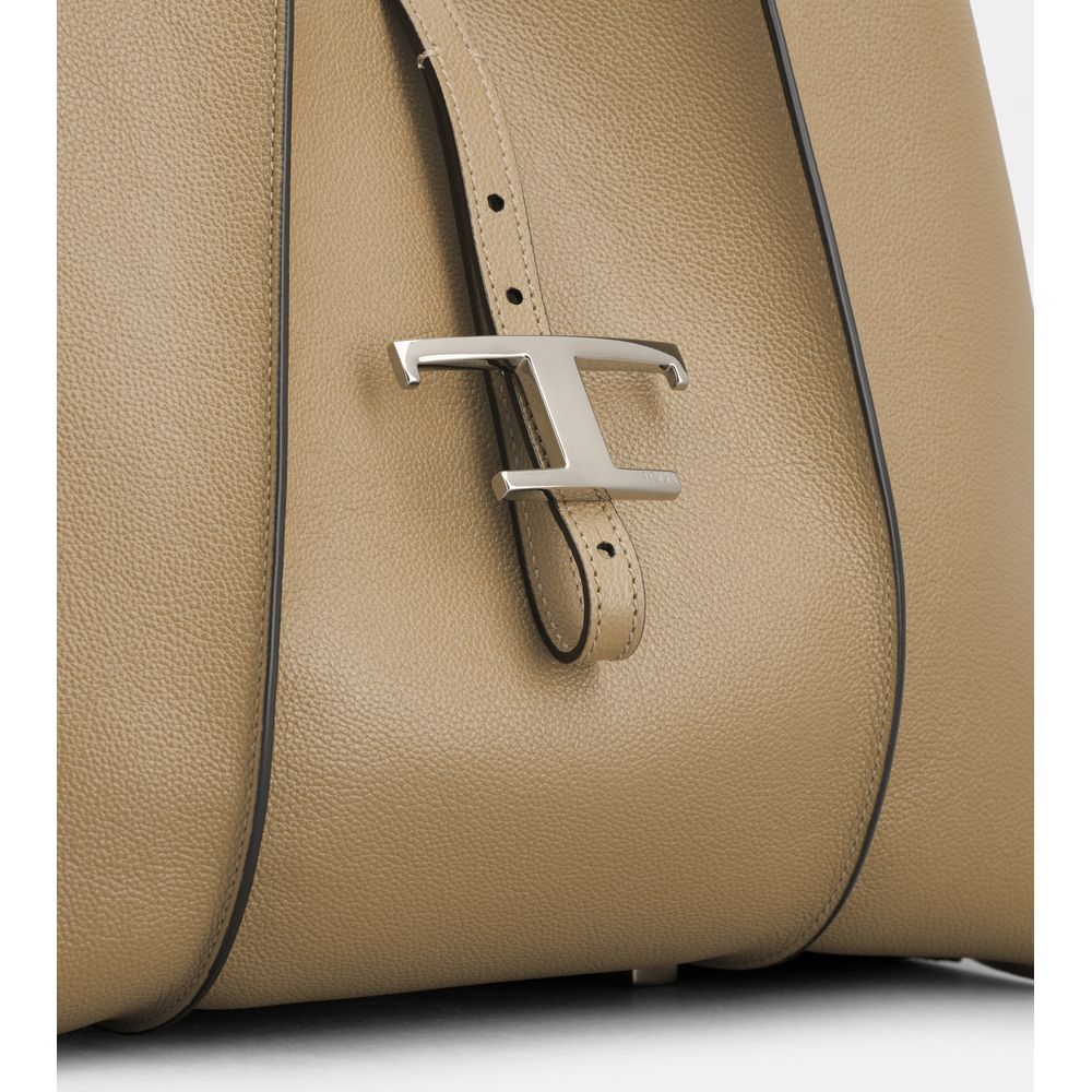 Tods T Timeless Shopping Bag In Leather Small Beige