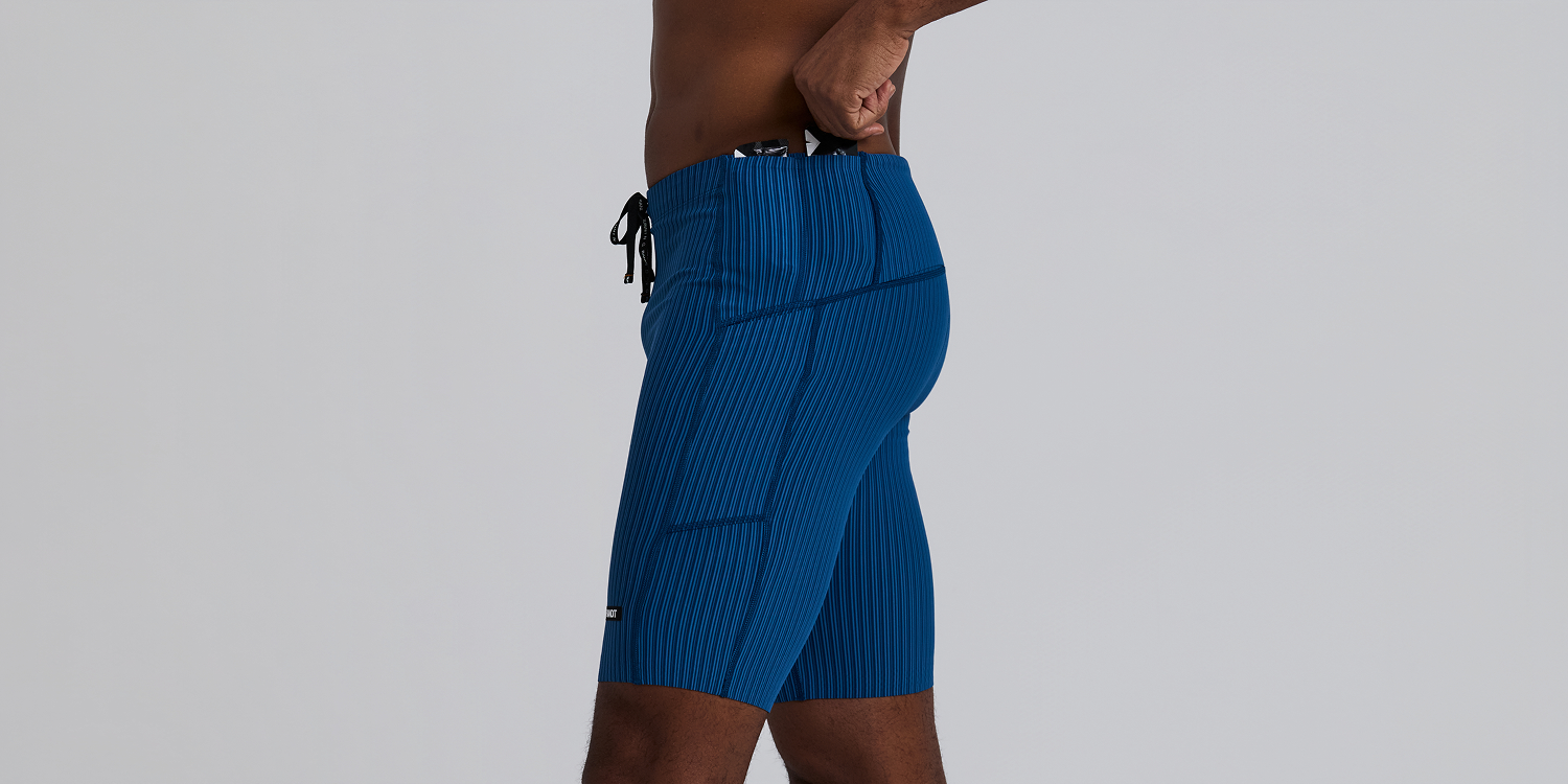 Bandit Mens Striped Cadence 7 Pocket Lined Half Tights Ink Blue Aegean