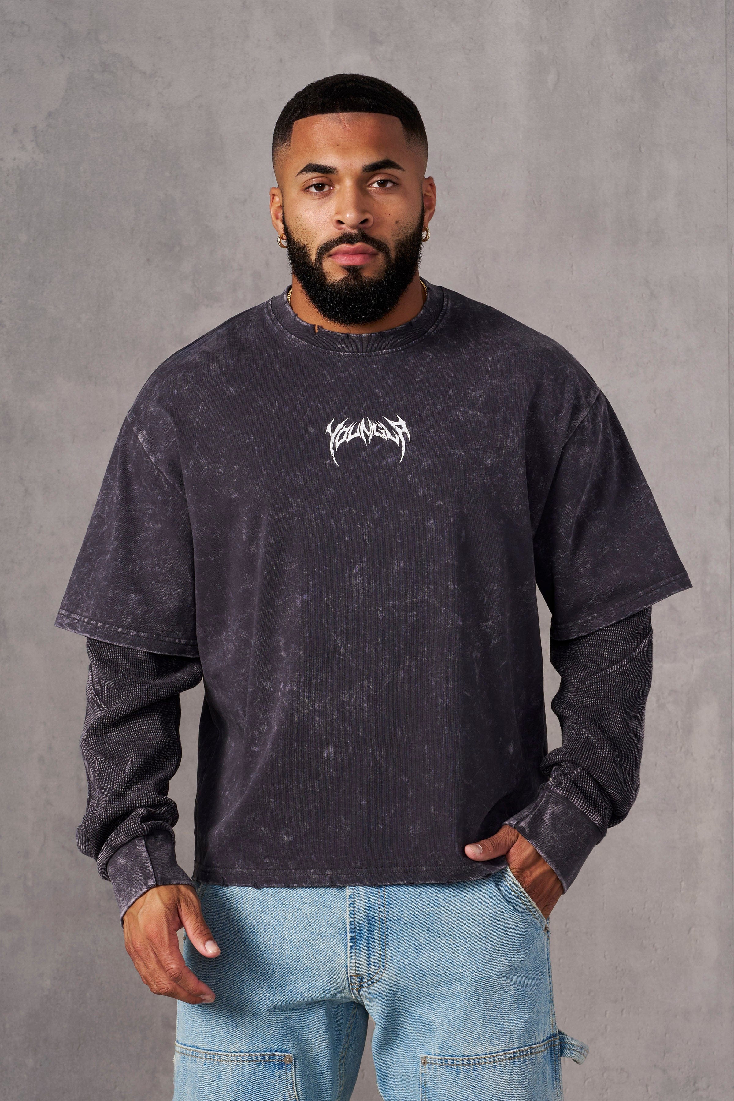 YoungLA 8006 - Shadow Twofer Longsleeves Charcoal Wash