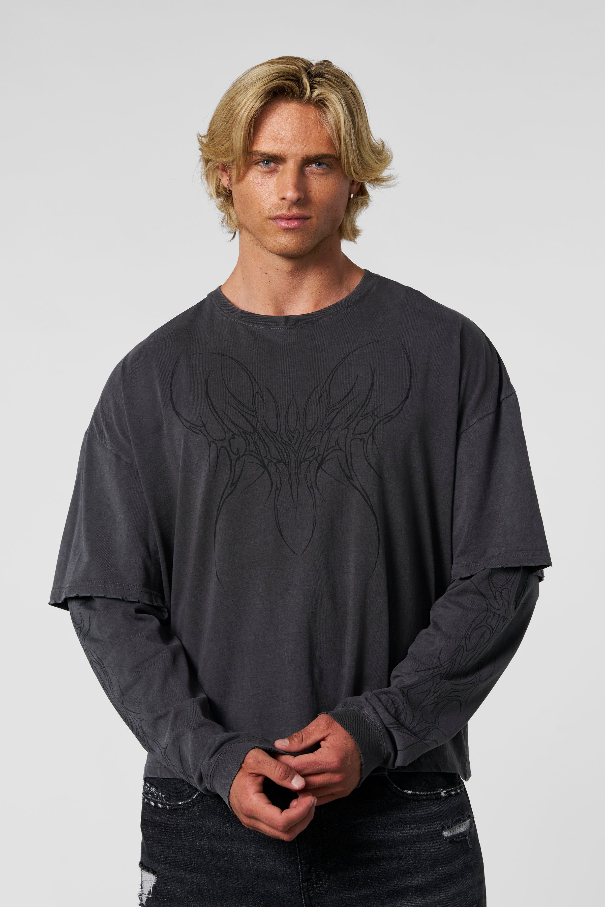 YoungLA 8007 - Tribal Longsleeves Shirt Charcoal