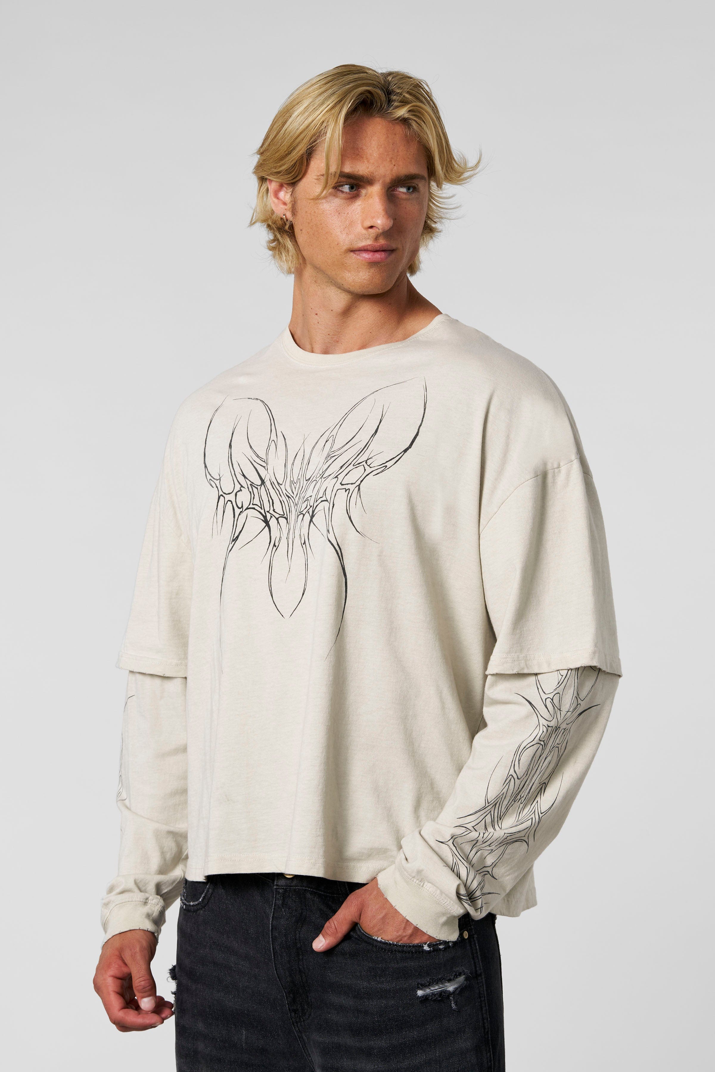 YoungLA 8007 - Tribal Longsleeves Shirt Off-White