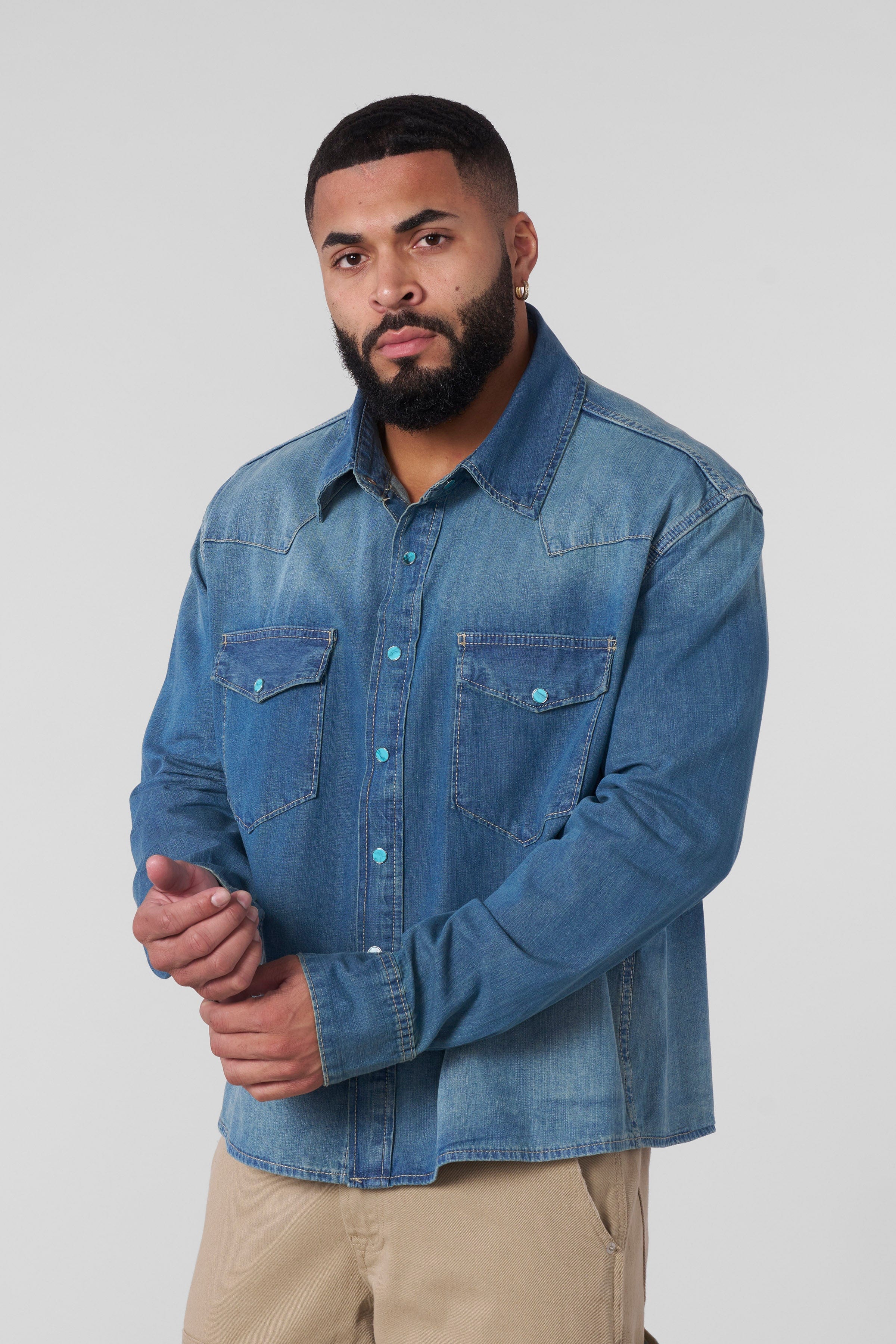 YoungLA 8011 - Western Denim Shirts Blue Wash