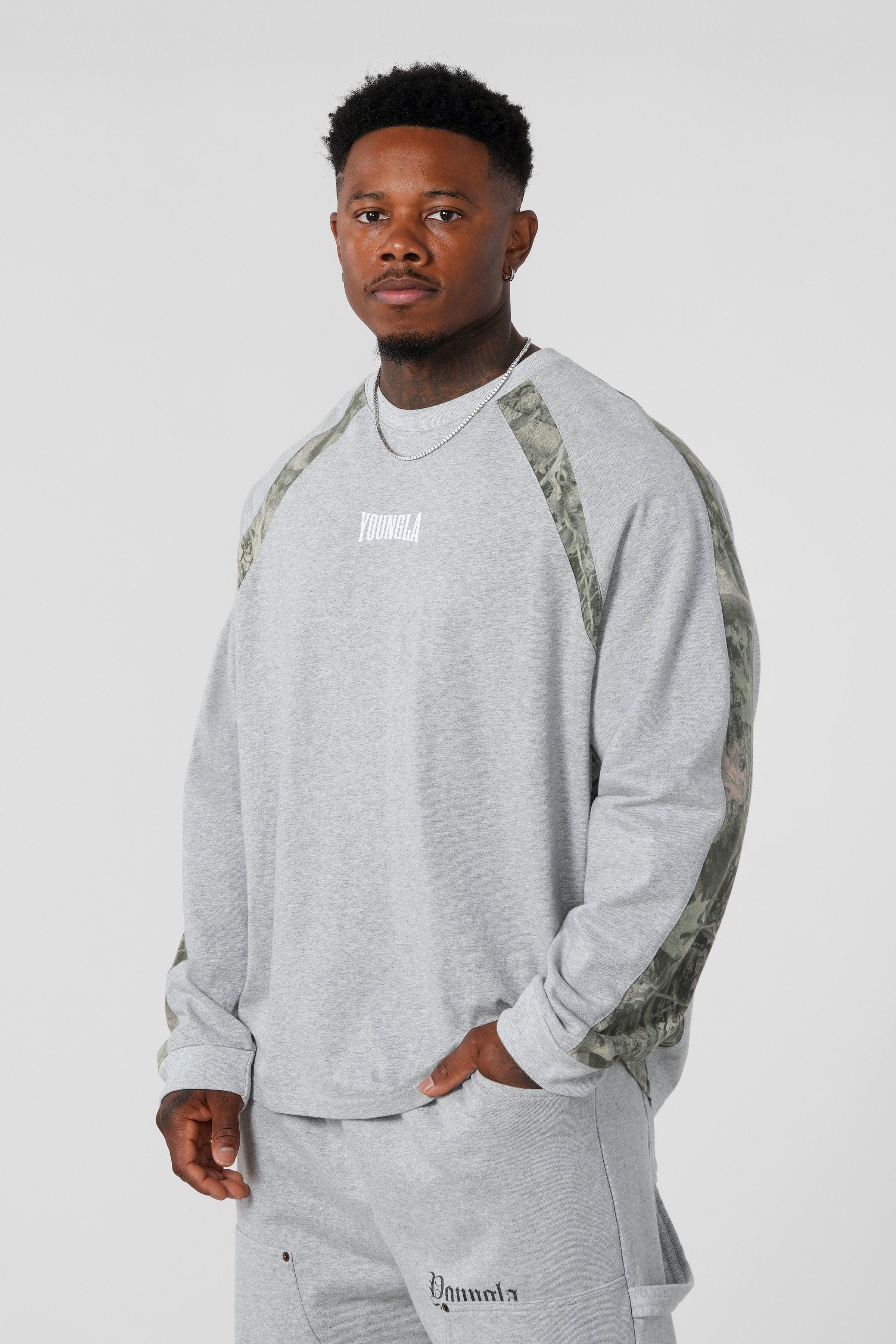 YoungLA 8052 - Stellar Longsleeves Heather Grey/Green Tree Camo