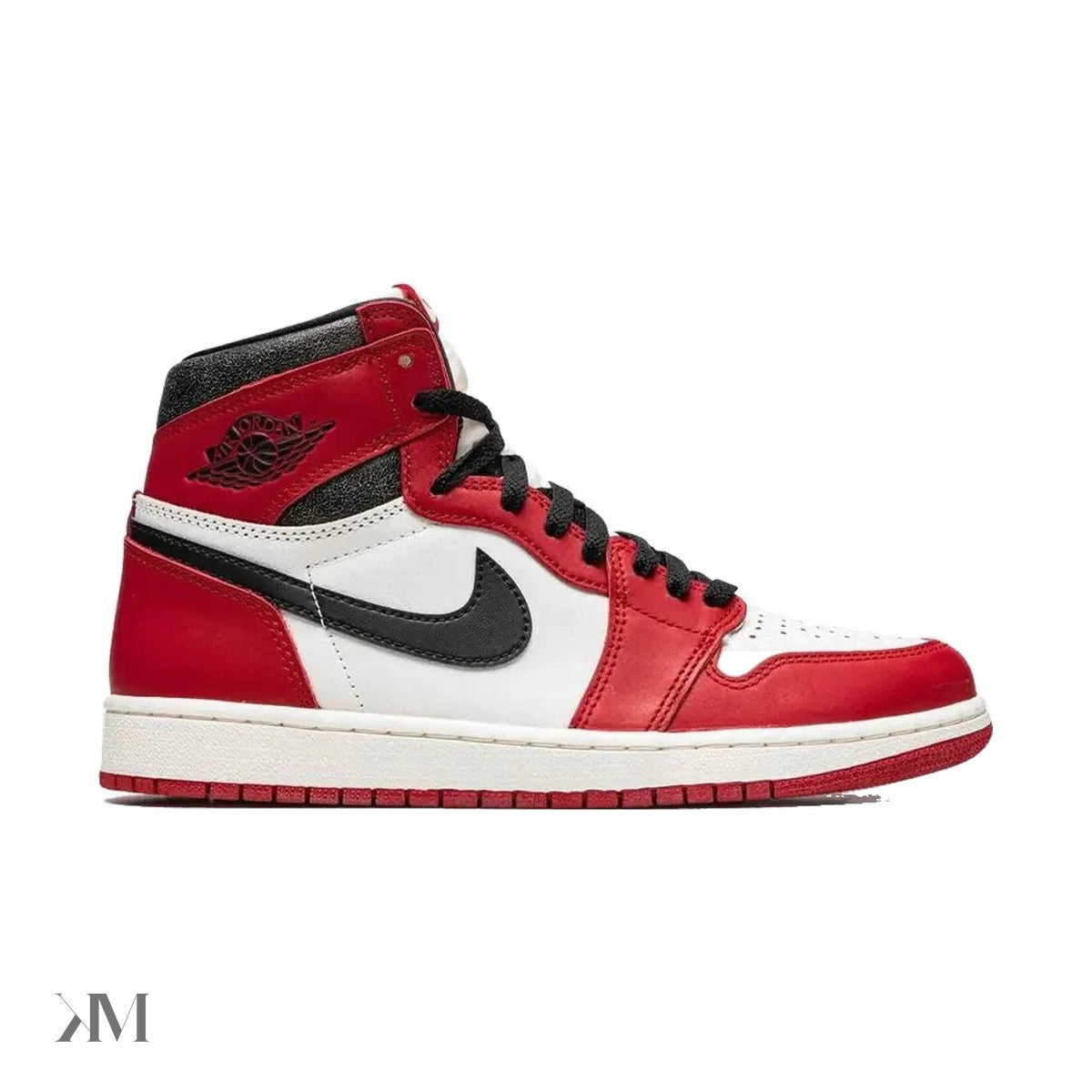 Air Jordan 1 High Chicago Lost and Found sneaker with cracked leather and aged Sail midsole