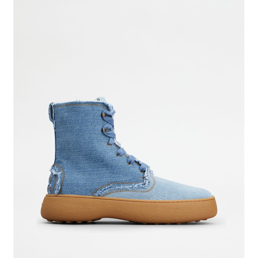 Tods W. G. Lace-Up Ankle Boots In Denim Light Blue Mens
