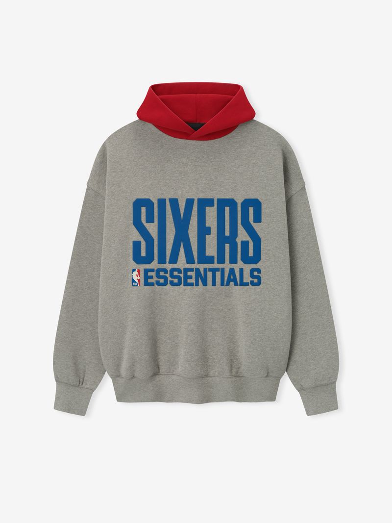 Essentials Sixers Sport Hoodie Concrete Heather/ Red