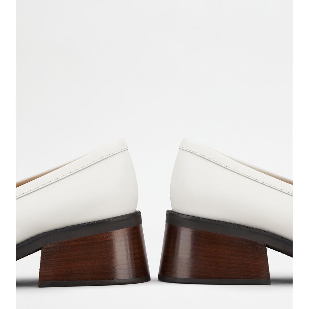 Tods Heeled Loafers In Leather White Womens