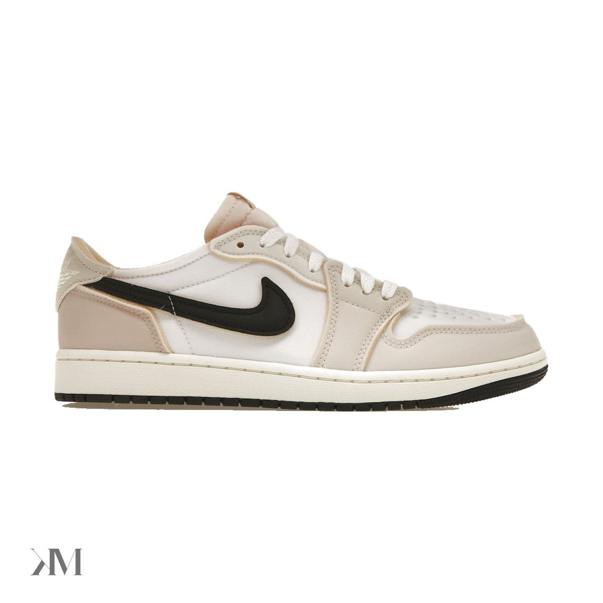 Jordan 1 Retro Low OG EX Coconut Milk deconstructed textile upper in Crisp White and Off-White, lateral view