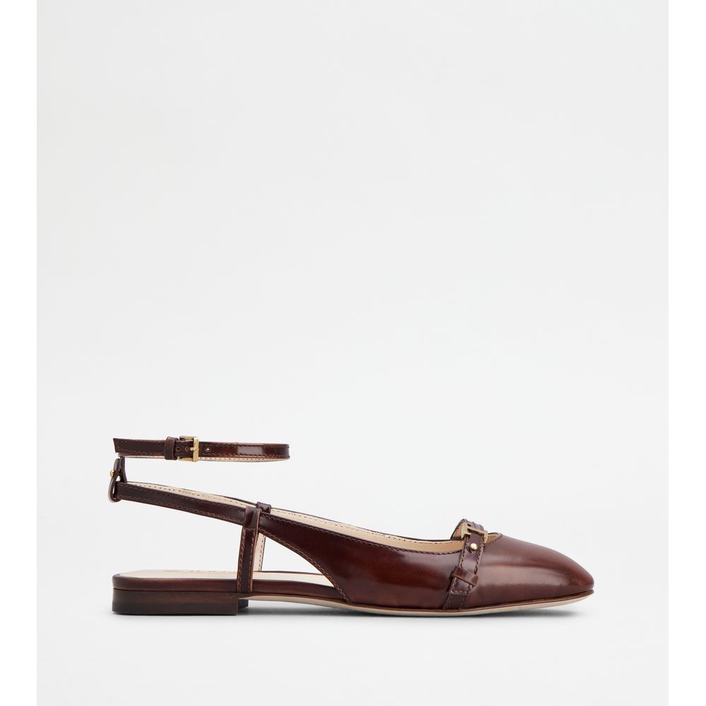 Tods Slingback Ballerinas In Leather Brown Womens