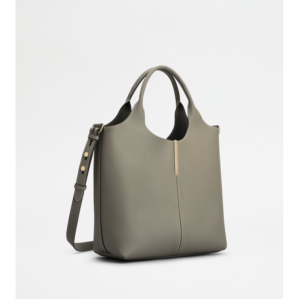 Tods Tote Shopping Bag In Leather Small Grey