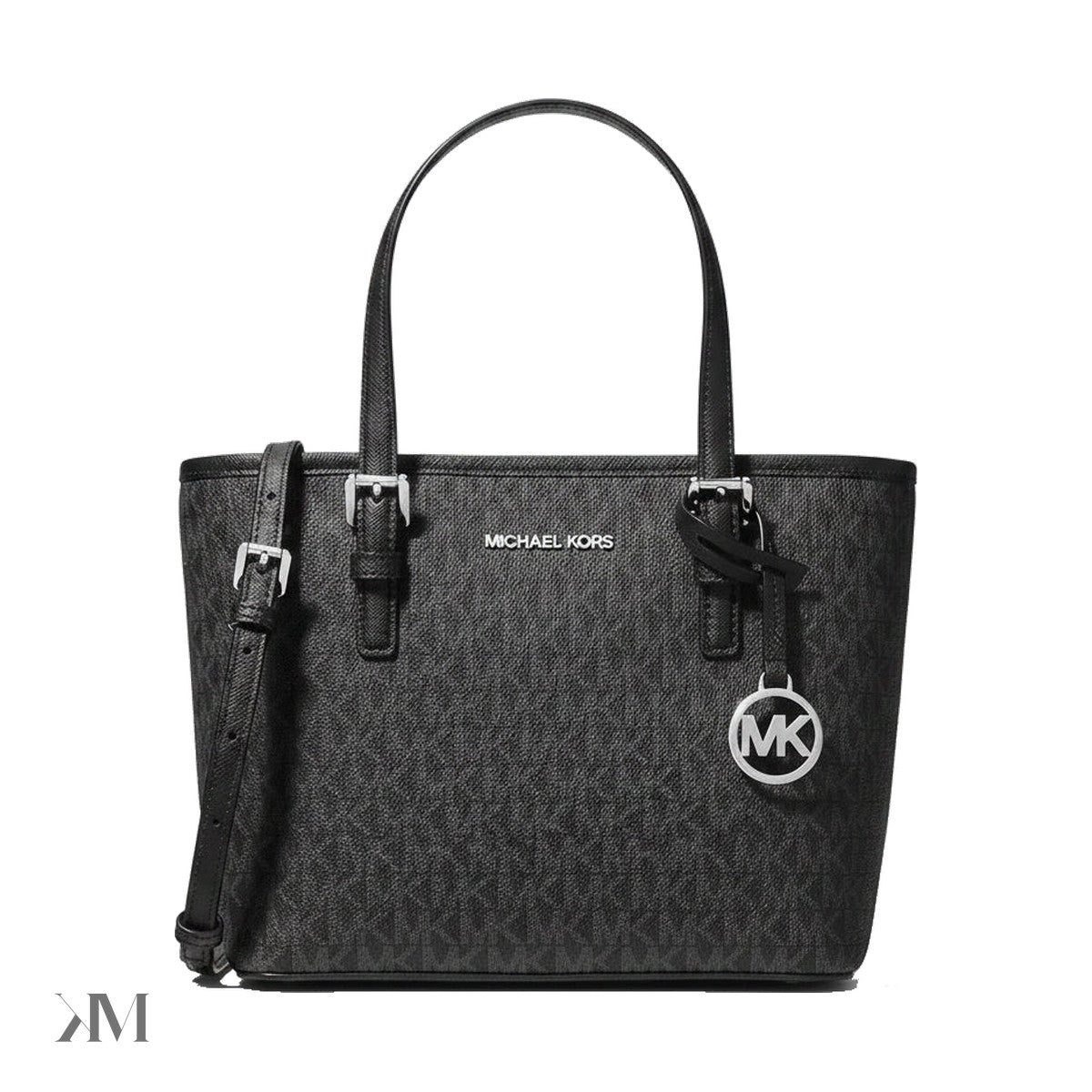 Women's Michael Kors Jet Set Extra-Small Logo Top-Zip Tote Black, front