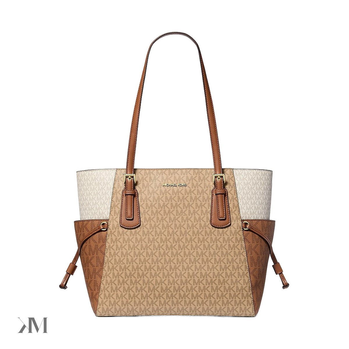Women's Michael Kors Voyager Large Color Block Tote Bag Camel, front