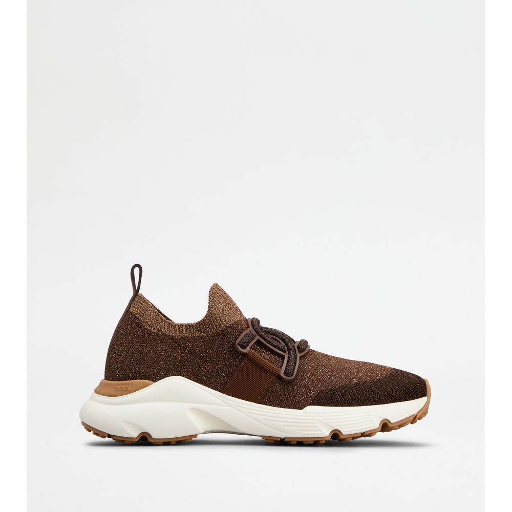 Tods Kate Slip-On Sneakers In Fabric Brown Womens