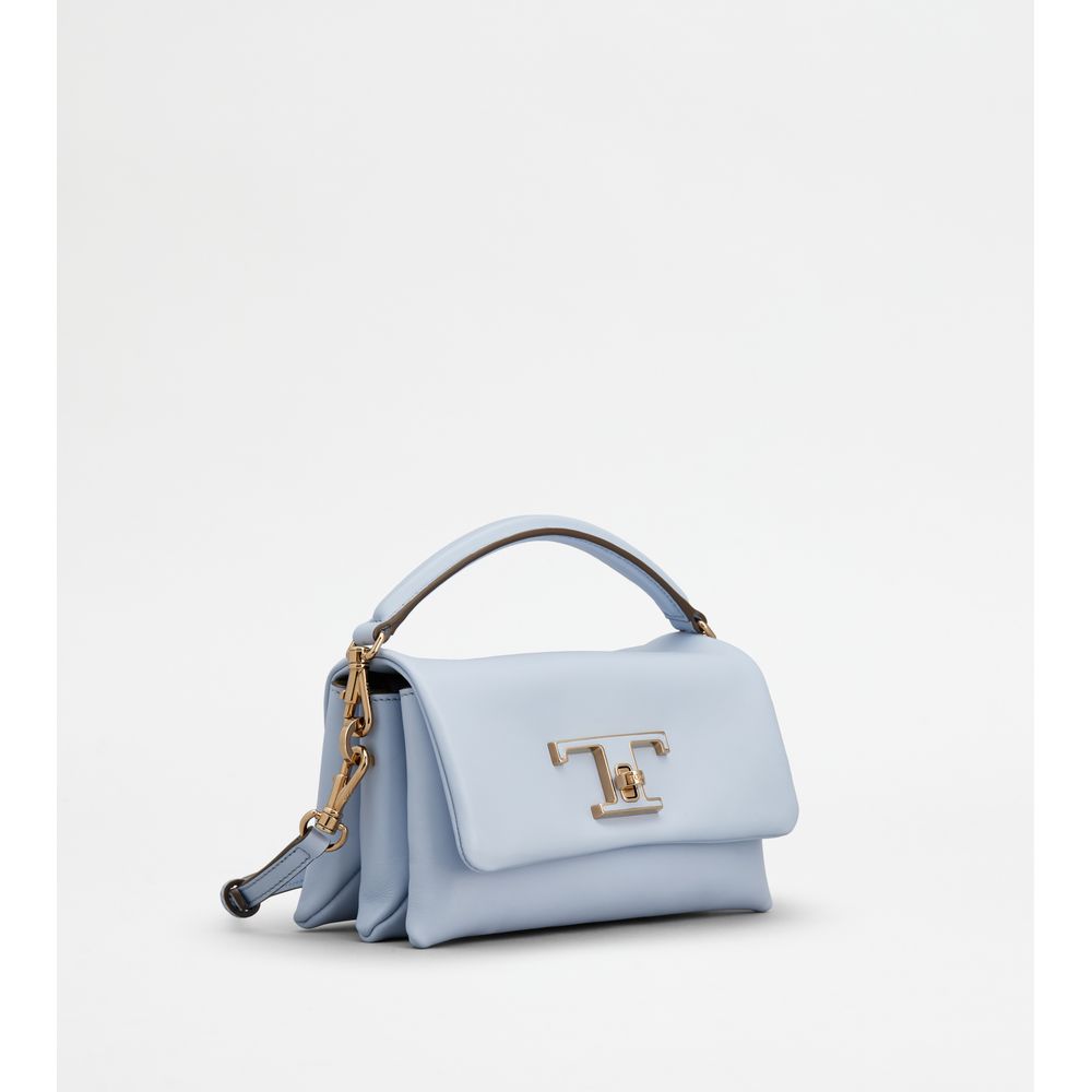 Tods T Timeless Flap Bag In Leather Micro Light Blue