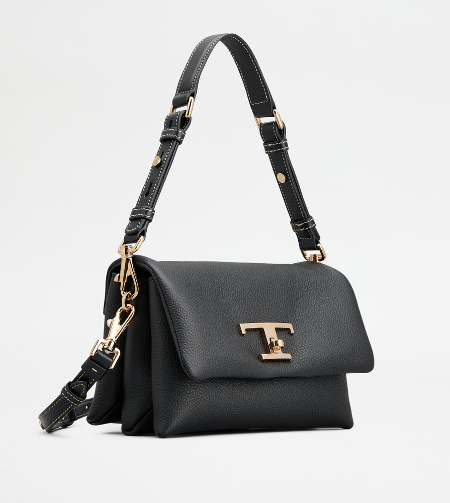 Tods T Timeless Flap Bag In Leather Mini Black