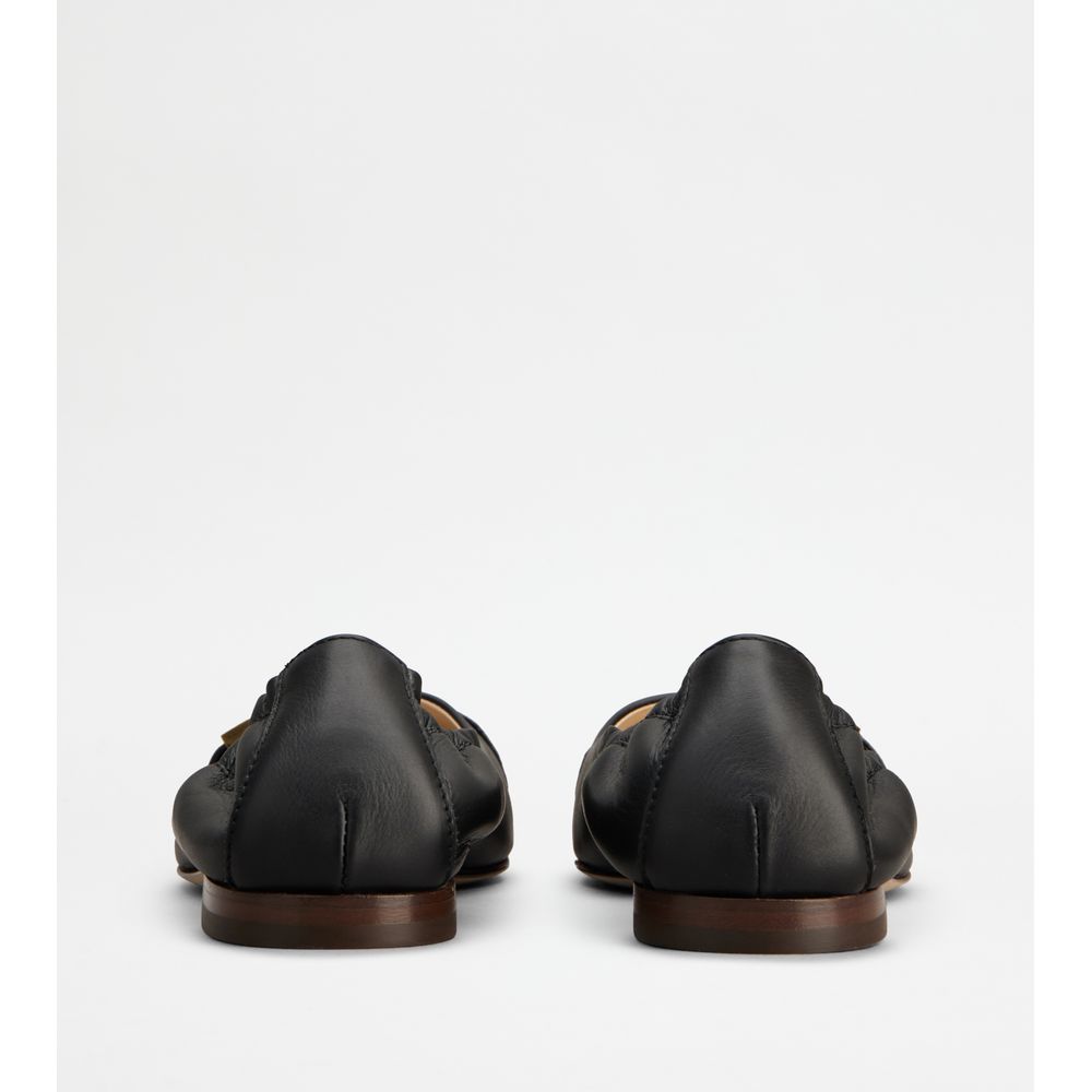 Tods Ballerinas In Leather Grey Black Off White Womens