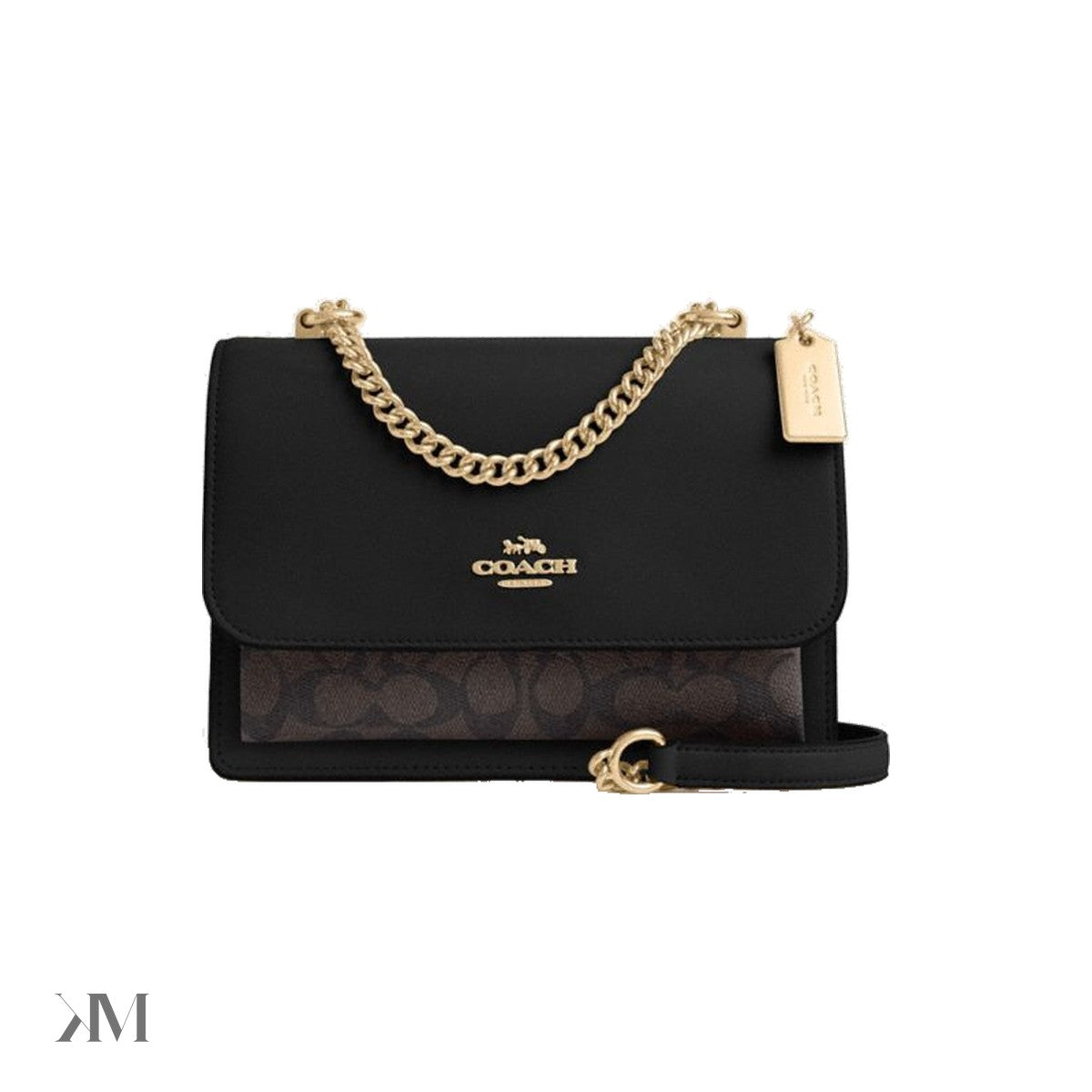 Coach Klare Crossbody Bag in signature canvas, gold walnut black, front view